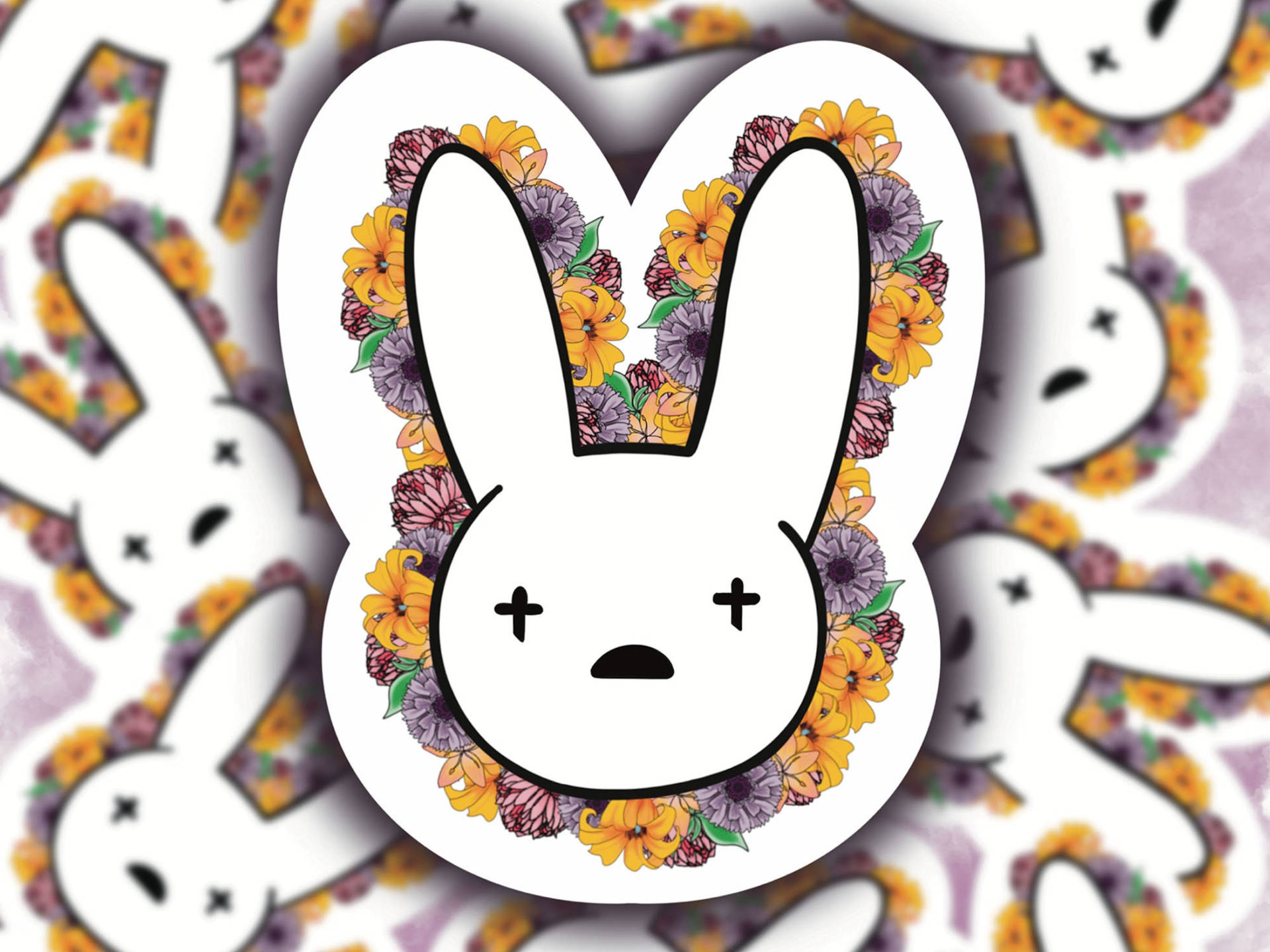 1920x1440 Download Bad Bunny White Floral Bunny Head Wallpaper, Desktop