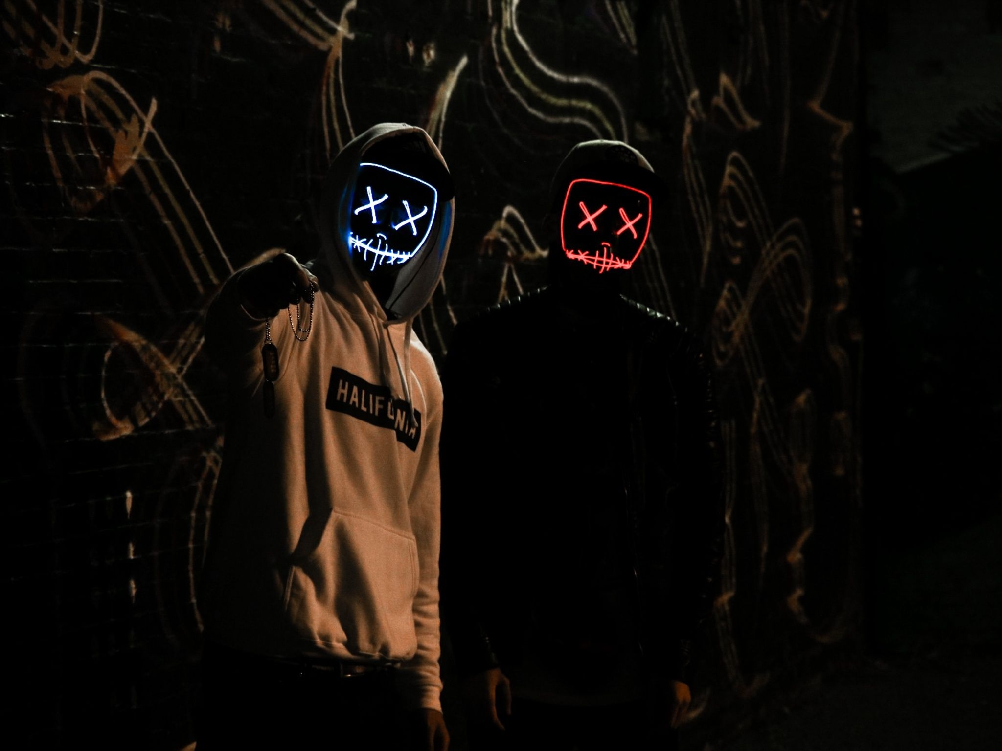 2050x1540 Friends 4K Wallpaper, Anonymous, LED masks, Dark, Hoodie, 5K, Photography, Desktop