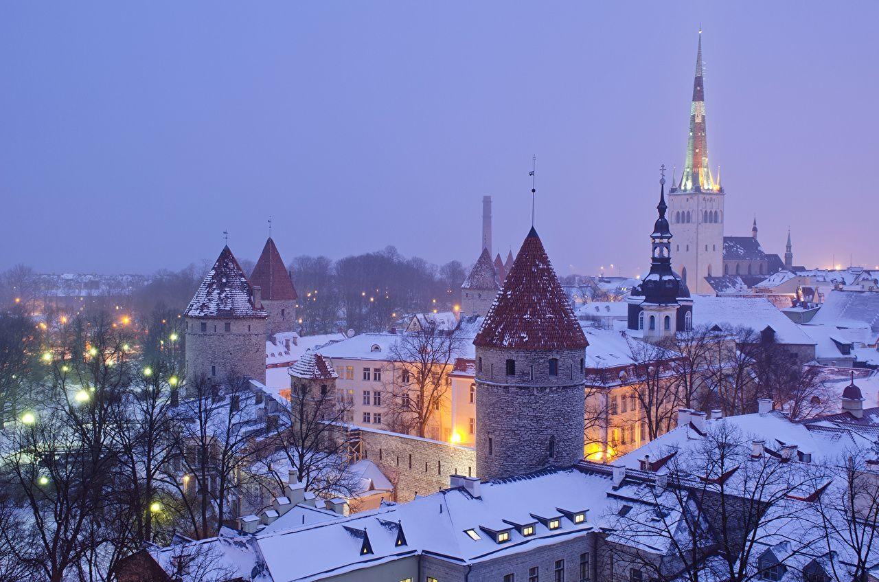 1280x850 Image Tallinn Estonia Winter night time Cities Building, Desktop