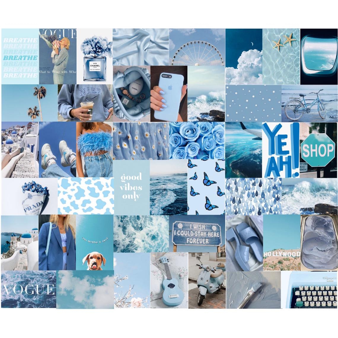 1140x1140 Blue Collage Kit 64 pcs, Blue Aesthetic Wall Collage, Blue Photo Wall Art, Blue Picture Collage, College Dorm Wall. Wall Stickers, Phone