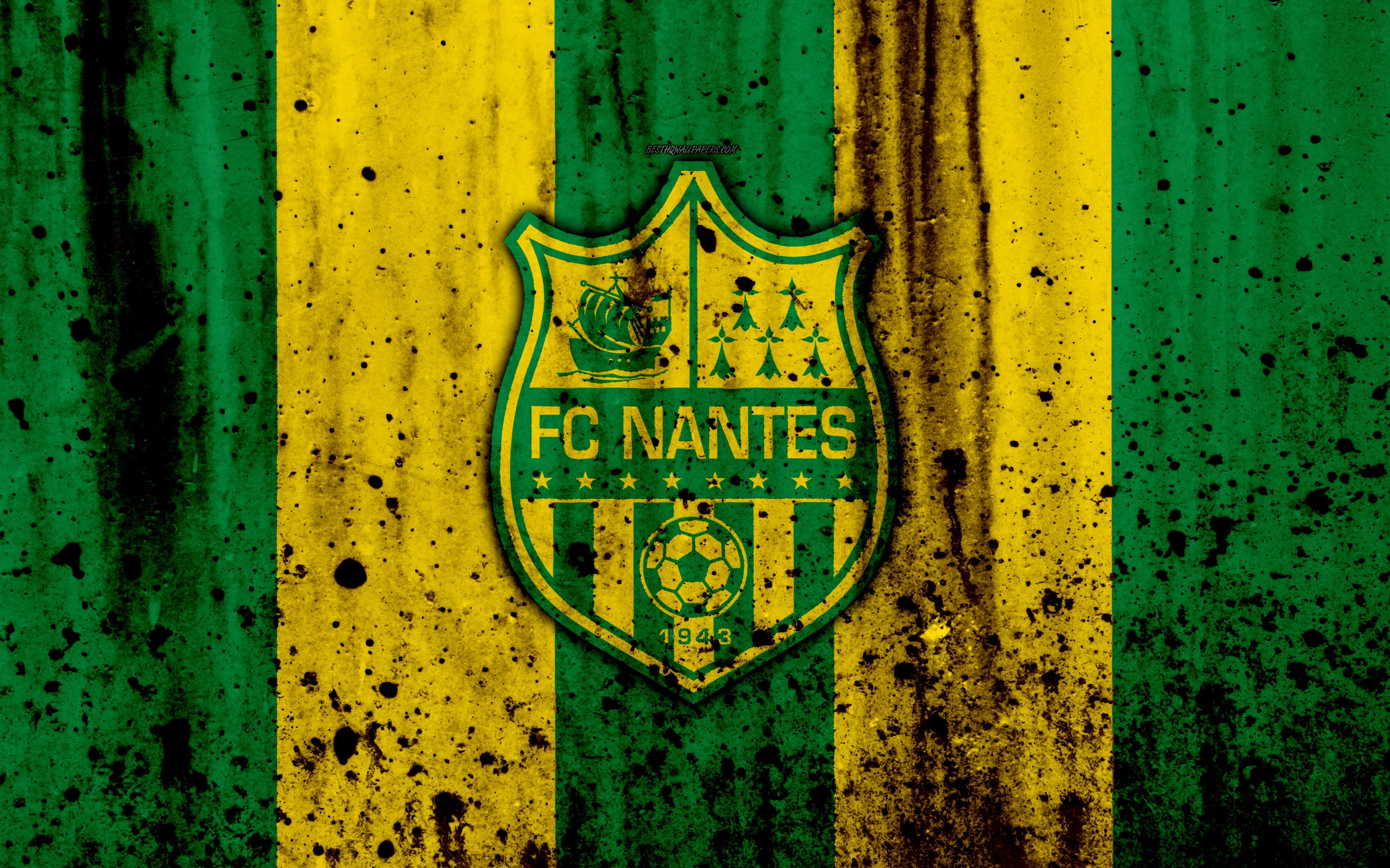 3840x2400 Download wallpaper FC Nantes, 4k, logo, Ligue stone texture, Desktop