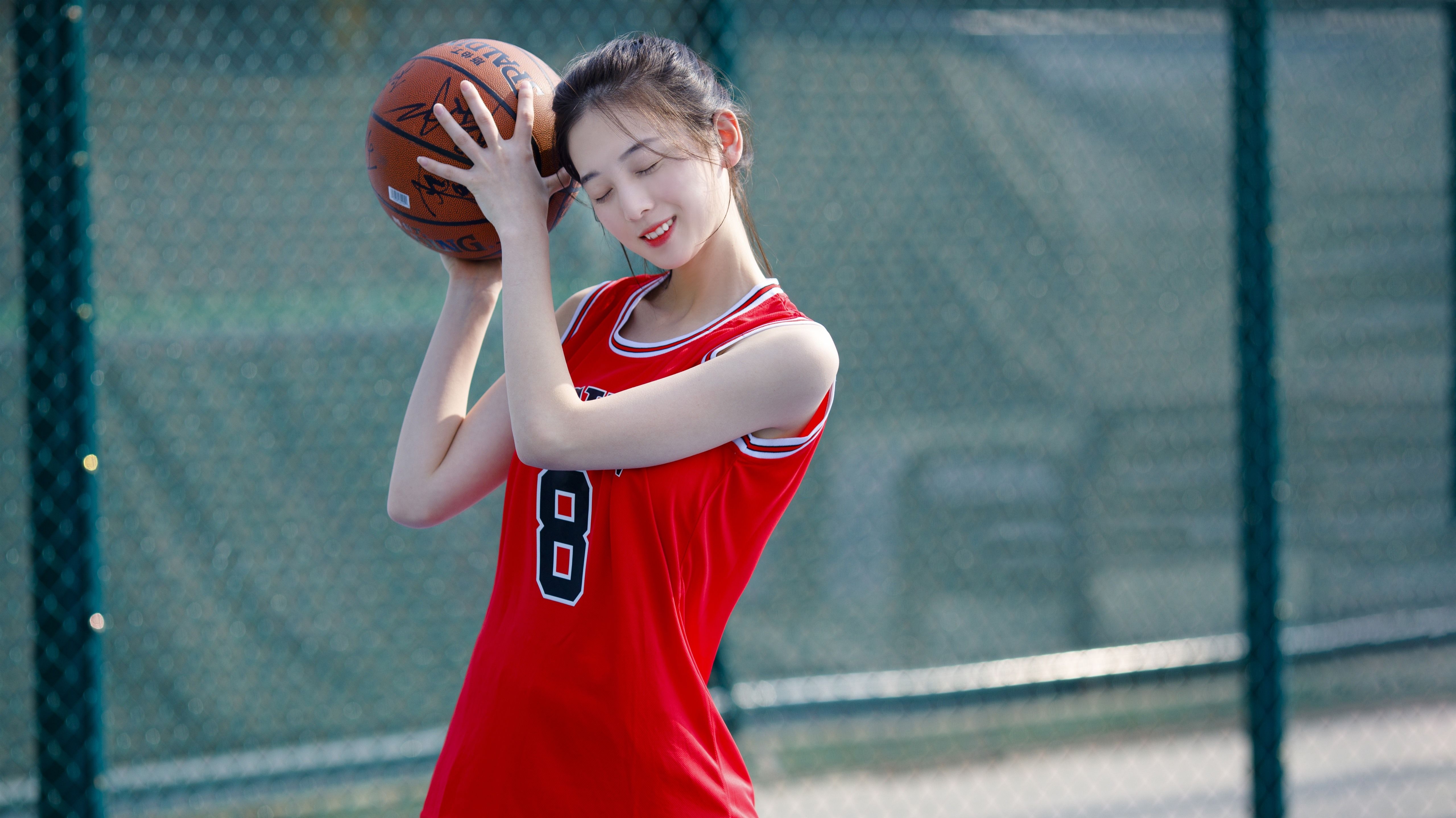 5120x2880 Wallpaper Lovely young girl, basketball, sport  UHD 5K Picture, Image, Desktop