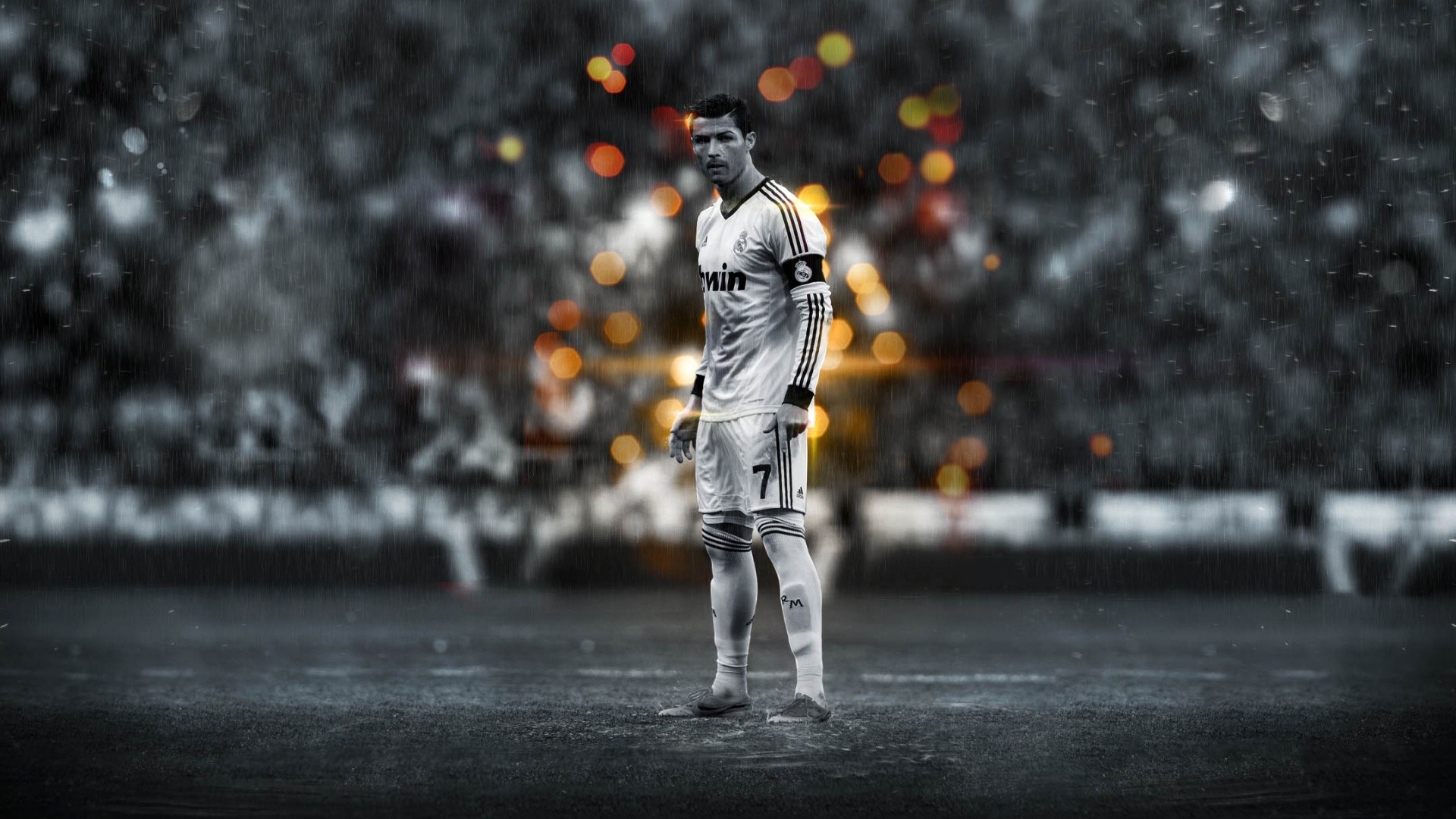 1920x1080 Wallpaper, men, sports, white, black, digital art, monochrome, sport, snow, winter, rain, photography, selective coloring, soccer, spring, Cristiano Ronaldo, light, weather, season, photograph, darkness, Desktop