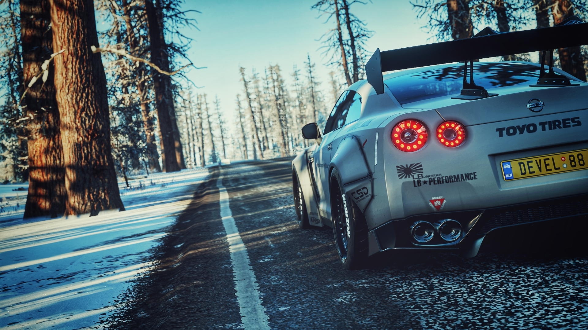 1920x1080 Wallpaper, Nissan GTR, Liberty Walk, car, Forza Horizon GTR R Toyo Tires, winter, Desktop