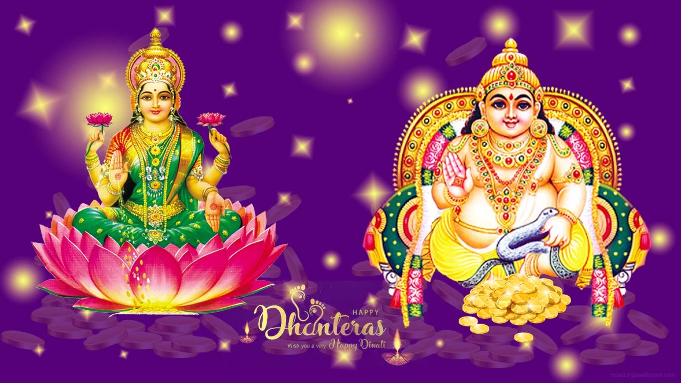 1370x770 Happy dhanteras with kuber and laxmi wallpaper, Desktop