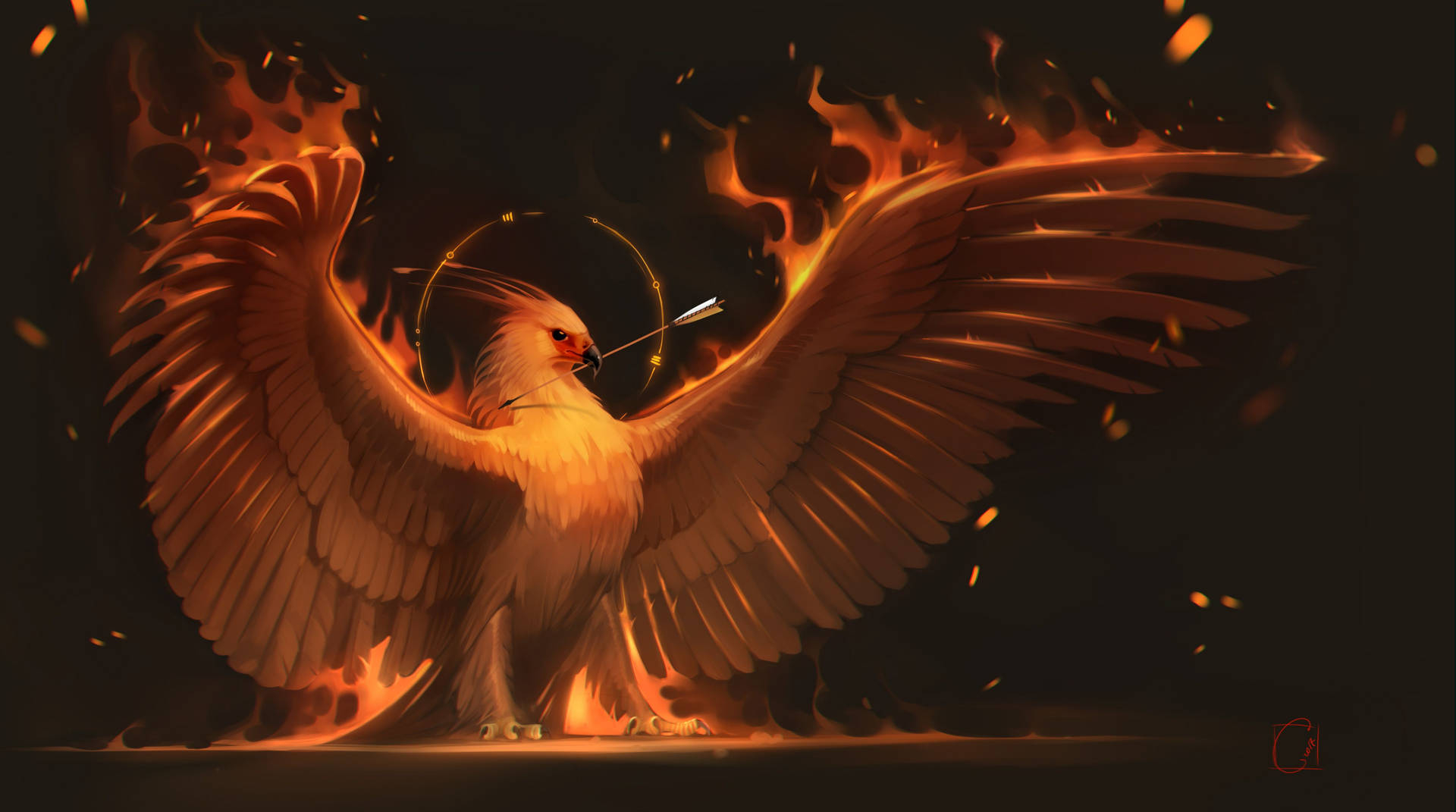 1920x1080 Fiery Phoenix With Arrow Wallpaper, Desktop