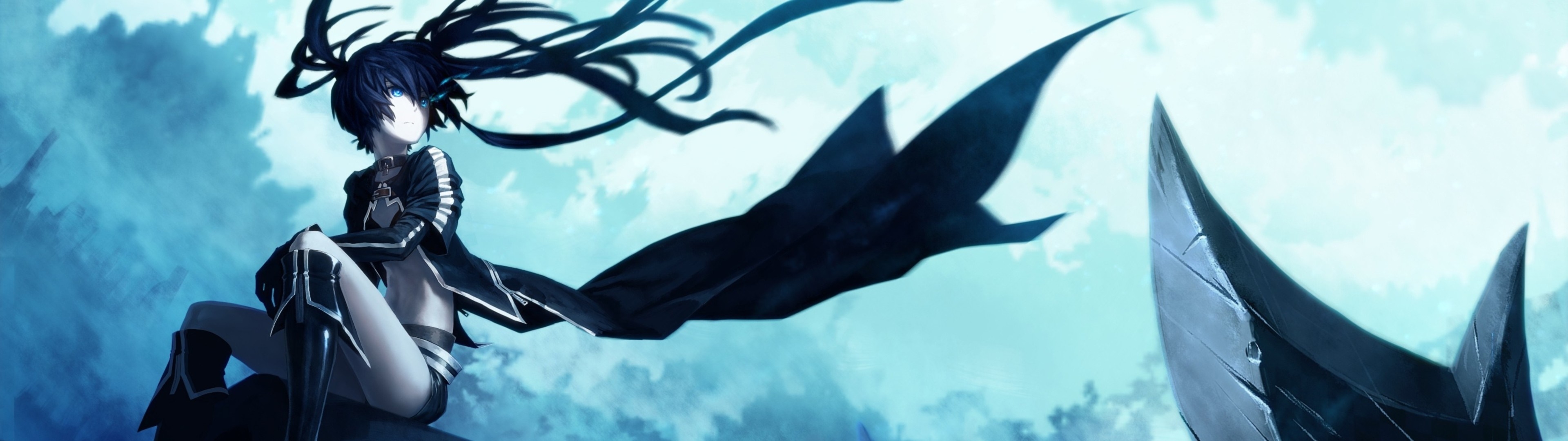 3840x1080 illustration, anime, dual monitors, Black Rock Shooter, screenshot, computer Gallery HD Wallpaper, Dual Screen