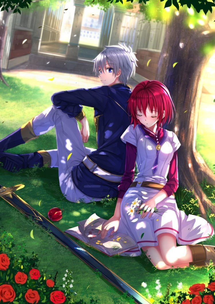 750x1060 anime, Couple, Red, Hair, Tree, Love, Cute, Girl, Boy Wallpaper HD / Desktop and Mobile Background, Phone