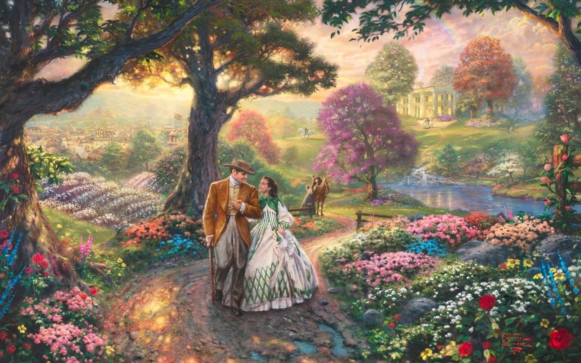 1920x1200 Gone With The Wind, Thomas Kinkade Wallpaper, Painting, Desktop