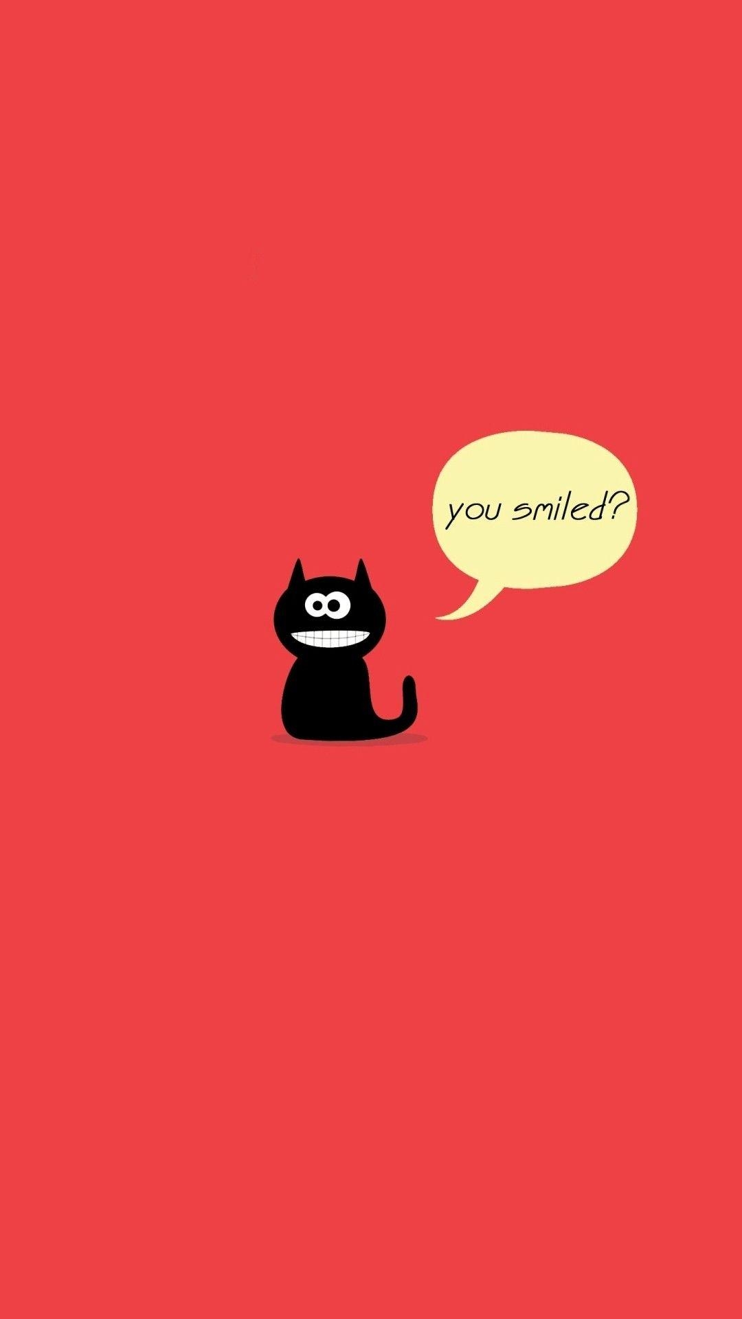 1080x1920 Black Cute Smile Cat. Tap to see more funny cartoon iPhone, Phone