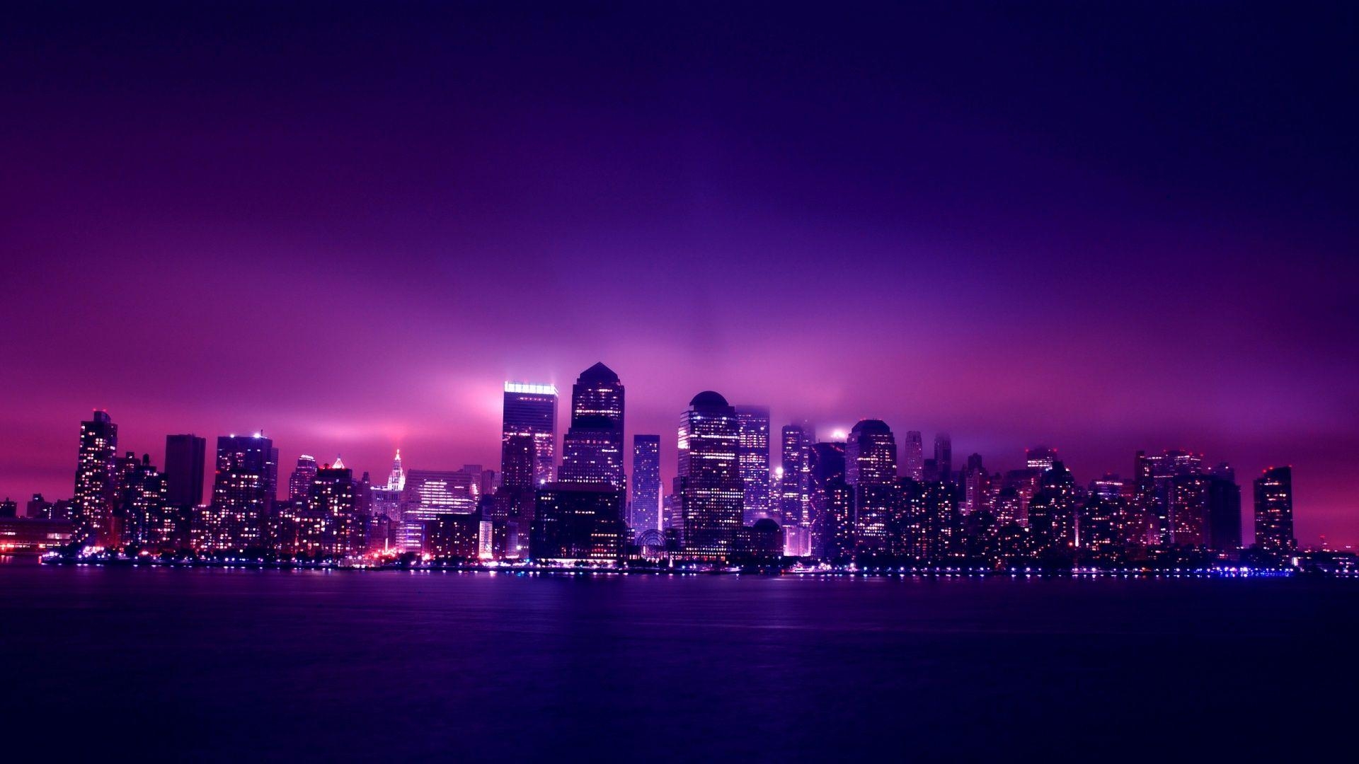 1920x1080 Violet City HD Wallpaper. Purple city, Night city, City wallpaper, Desktop