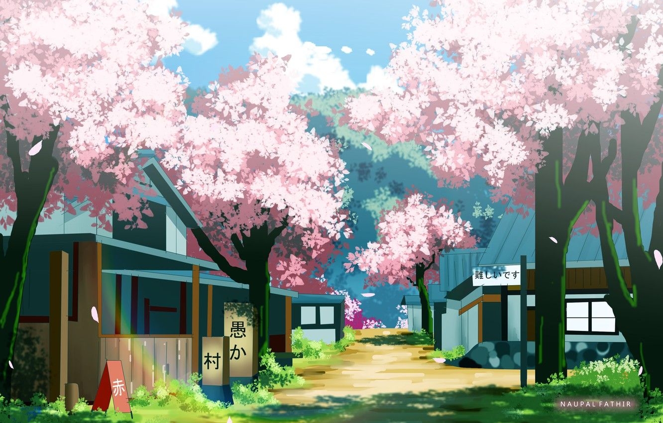 1340x850 Wallpaper spring, anime, garden image for desktop, section арт, Desktop