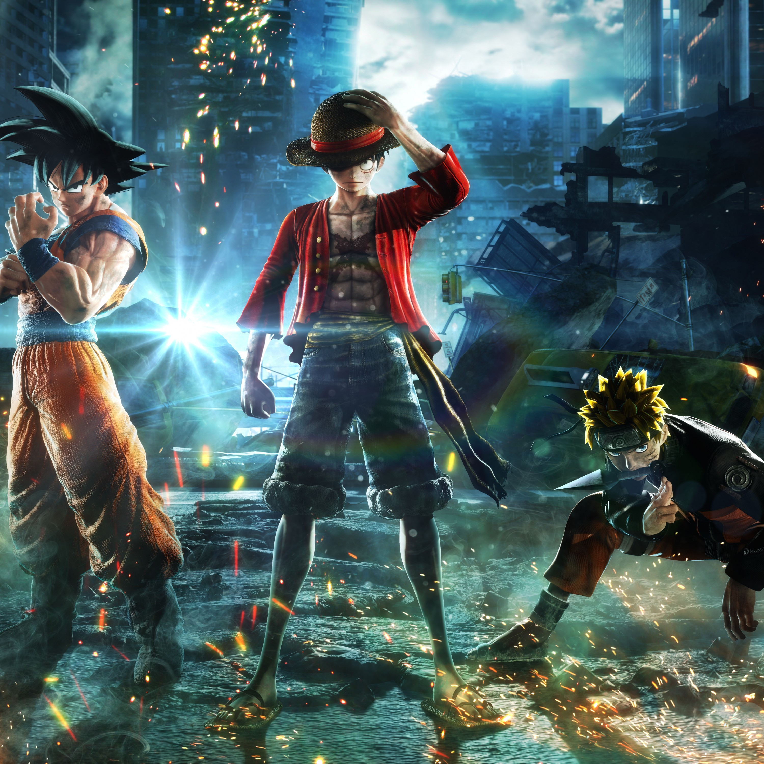 3000x3000 Download  Son Goku, Monkey D. Luffy, Uzumaki Naruto, Crossover Wallpaper, Phone