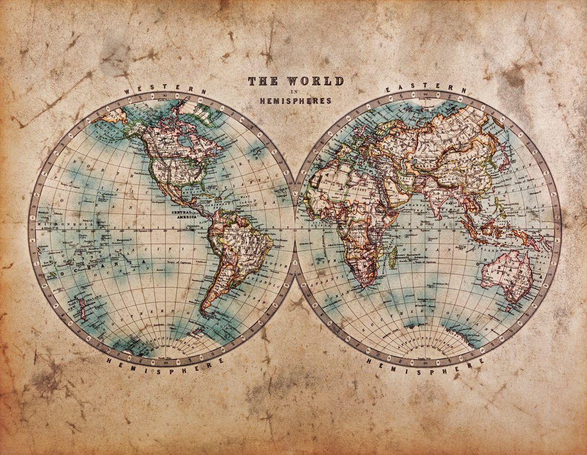 1200x930 Vintage World Map Wallpaper Wall Mural by LoveAbode.com, Desktop