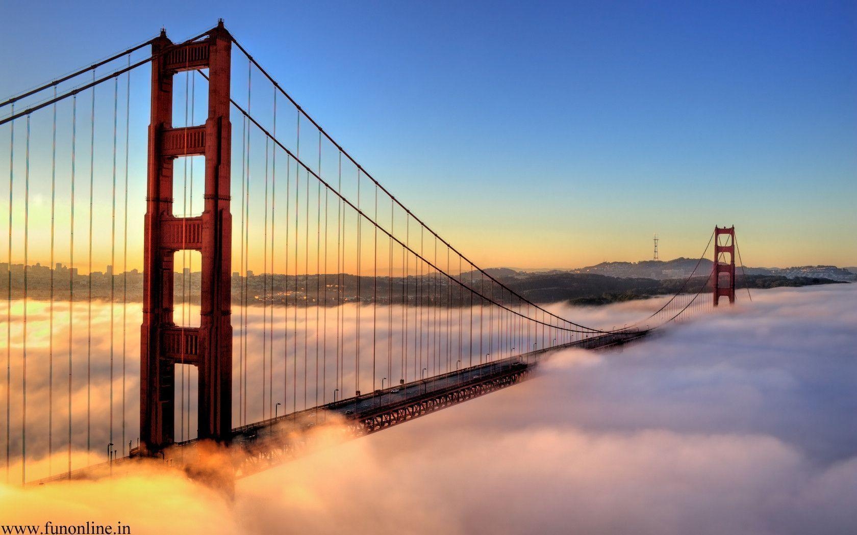 1680x1050 Foggy Sunrise at Golden Gate Bridge Wallpaper, Desktop