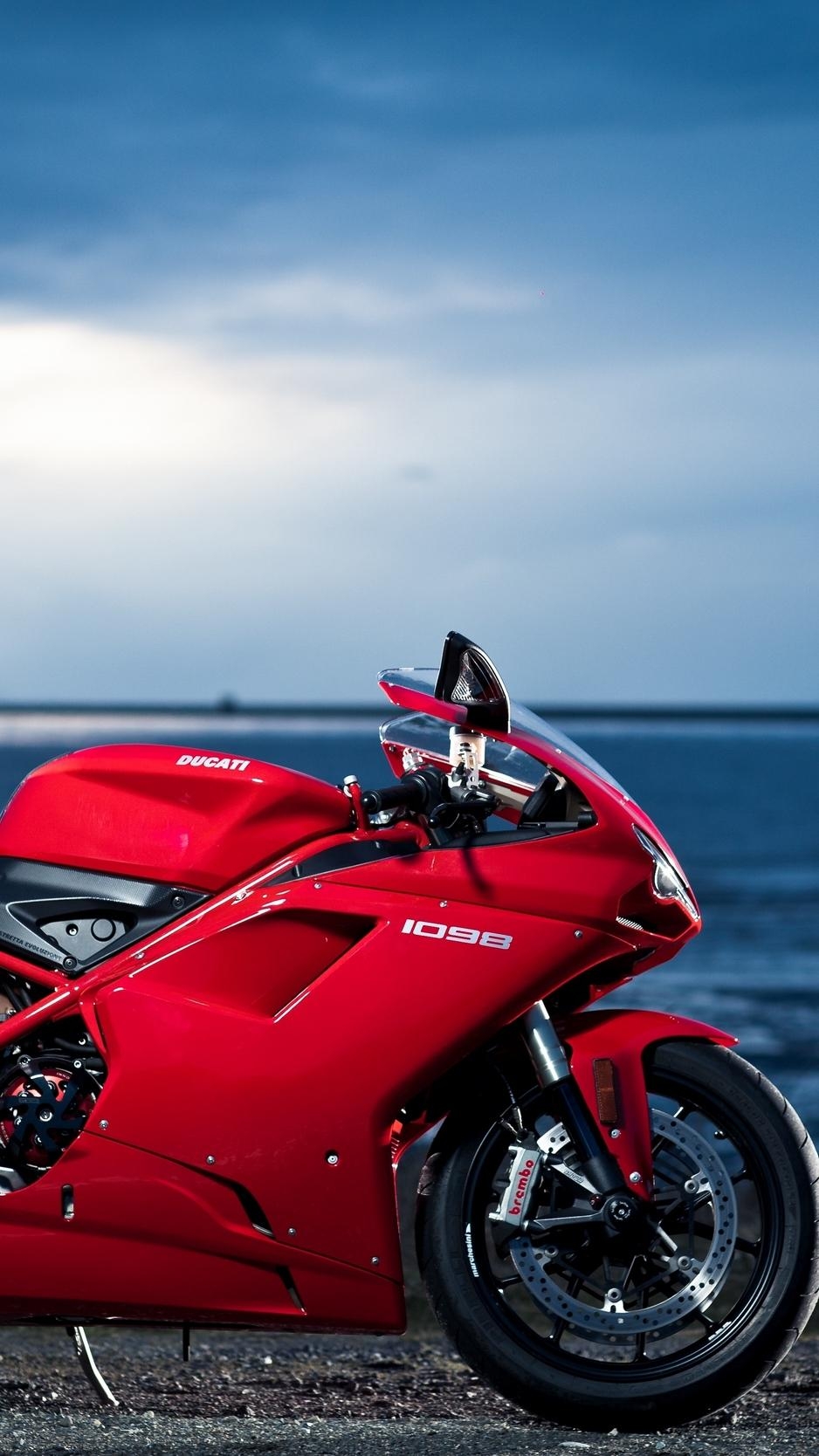 940x1670 Wallpaper Ducati, Motorcycle, Sea, Red, Phone