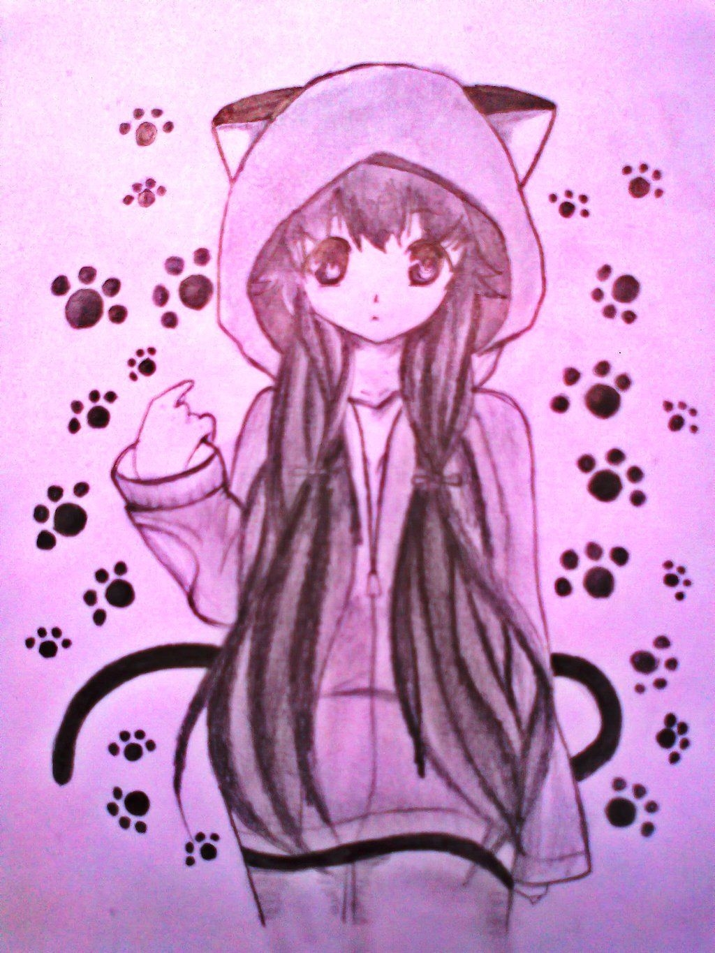 1030x1370 Free download cute anime cat girl by xinje manga anime traditional, Phone