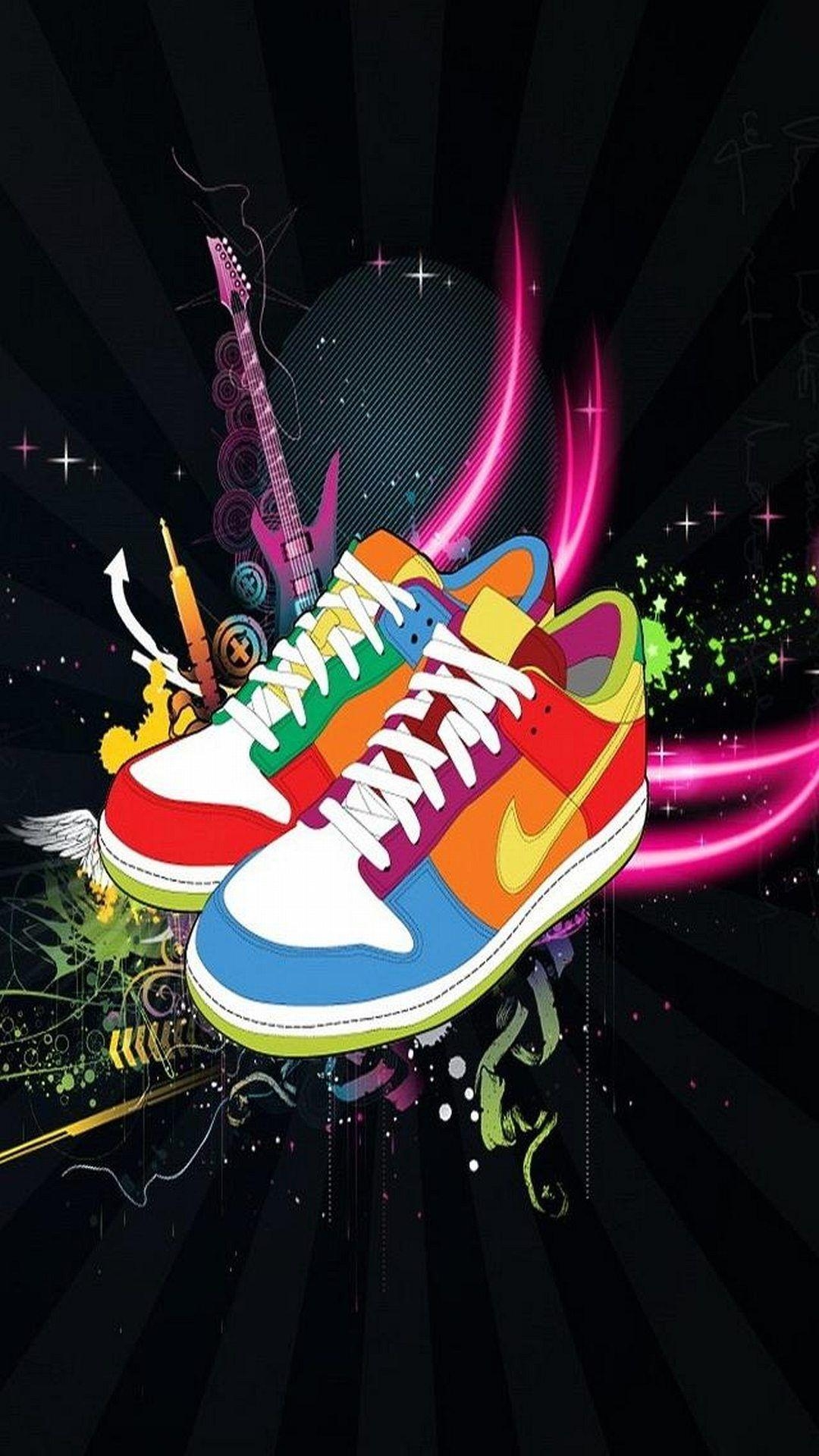 1080x1920 ↑↑TAP AND GET THE FREE APP! Art Multicolored Nike Shoes Black Cool Sneakers HD iPhone 6 plus Wallpaper. Nike wallpaper, Nike wallpaper iphone, Nike free shoes, Phone