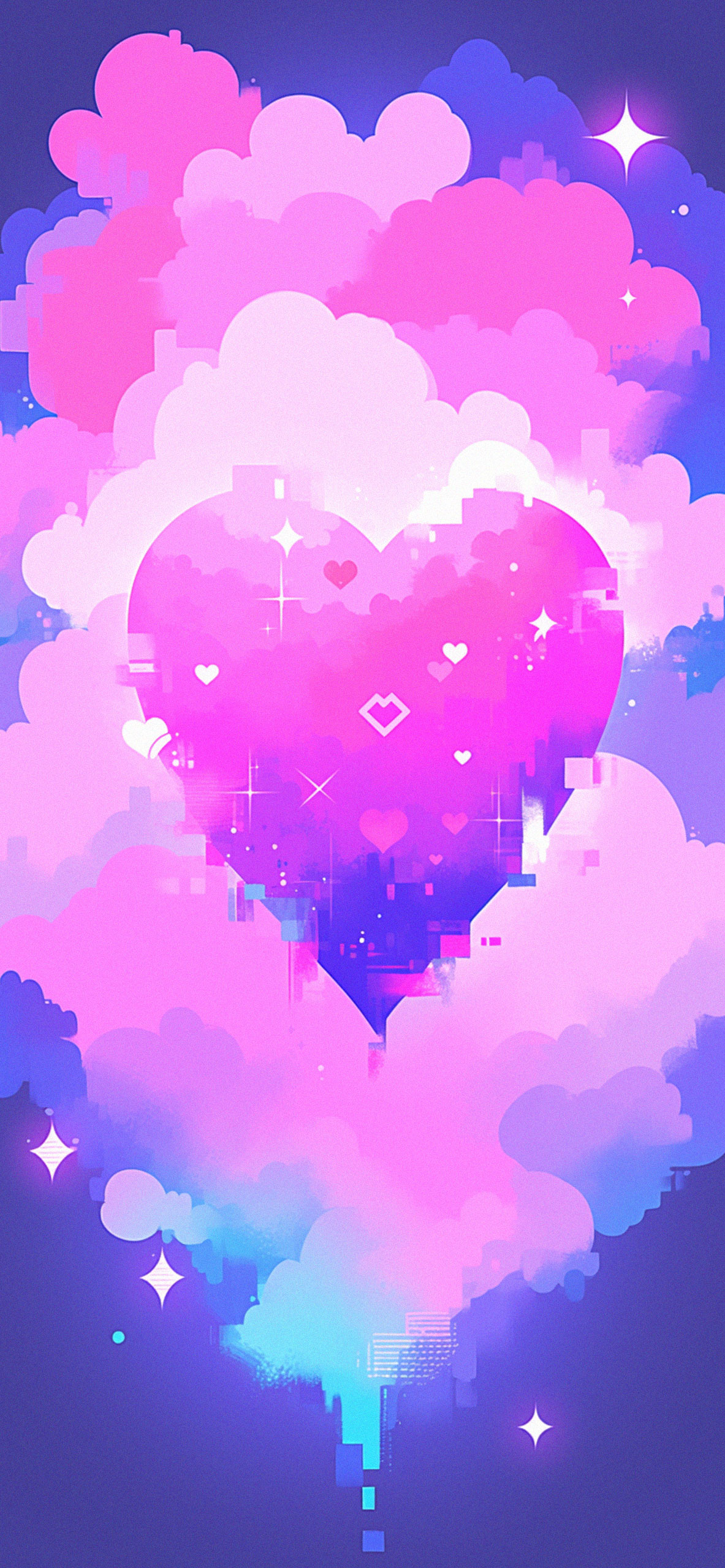 1190x2560 Pixel Heart Purple Wallpaper, Phone