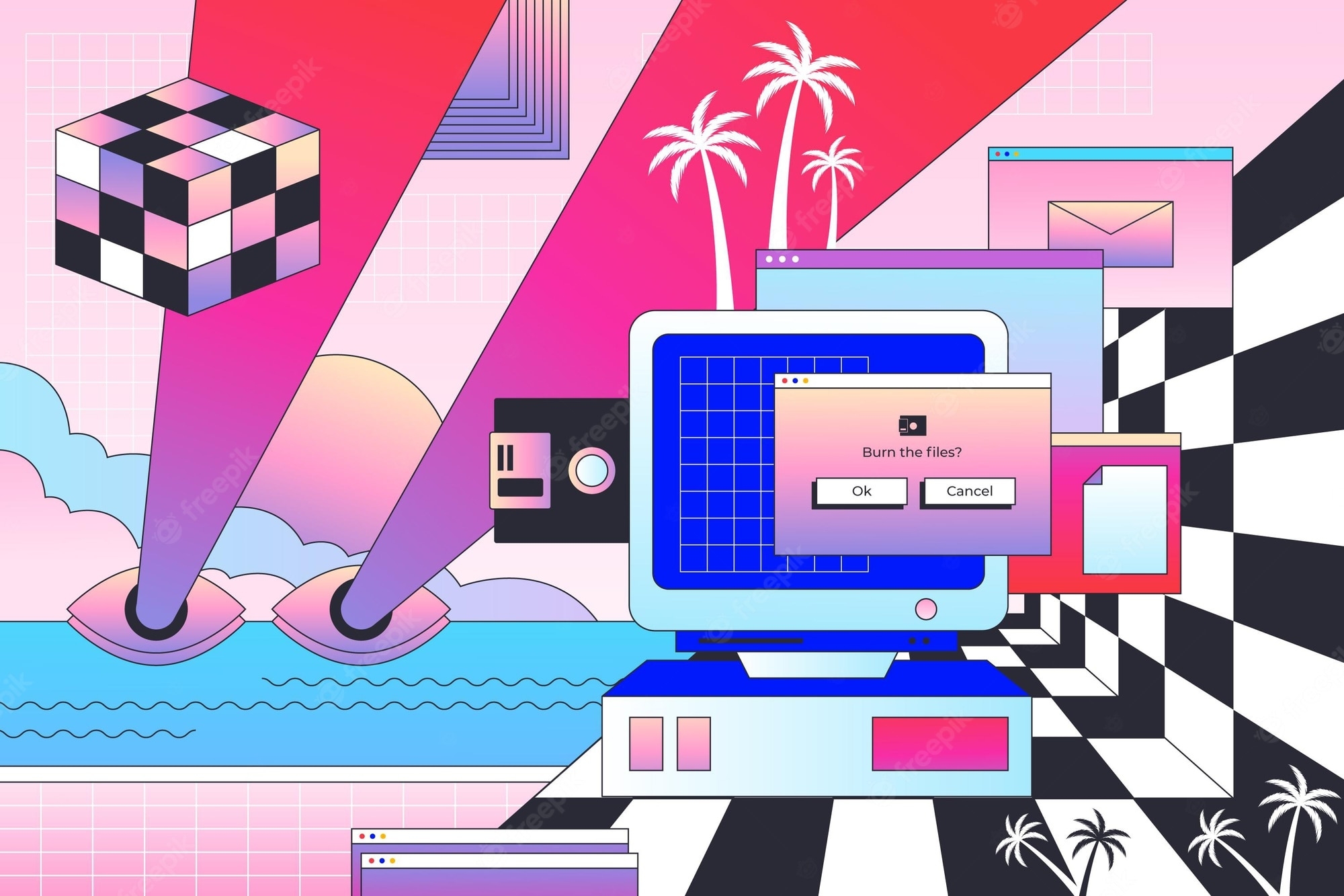 2000x1340 Free Vector. Linear vintage vaporwave background, Desktop