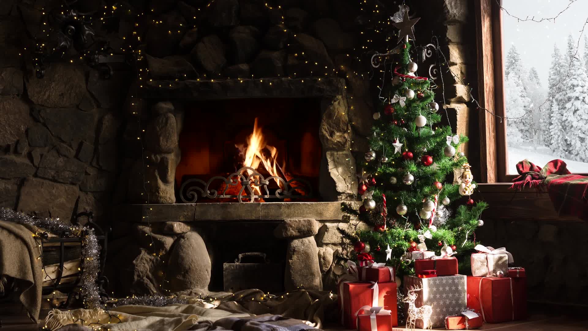 1920x1080 Christmas Tree and Fireplace Animated Wallpaper, Desktop