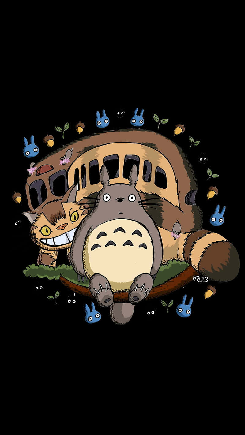 800x1430 Download a totoro and a bus with birds in the background Wallpaper, Phone