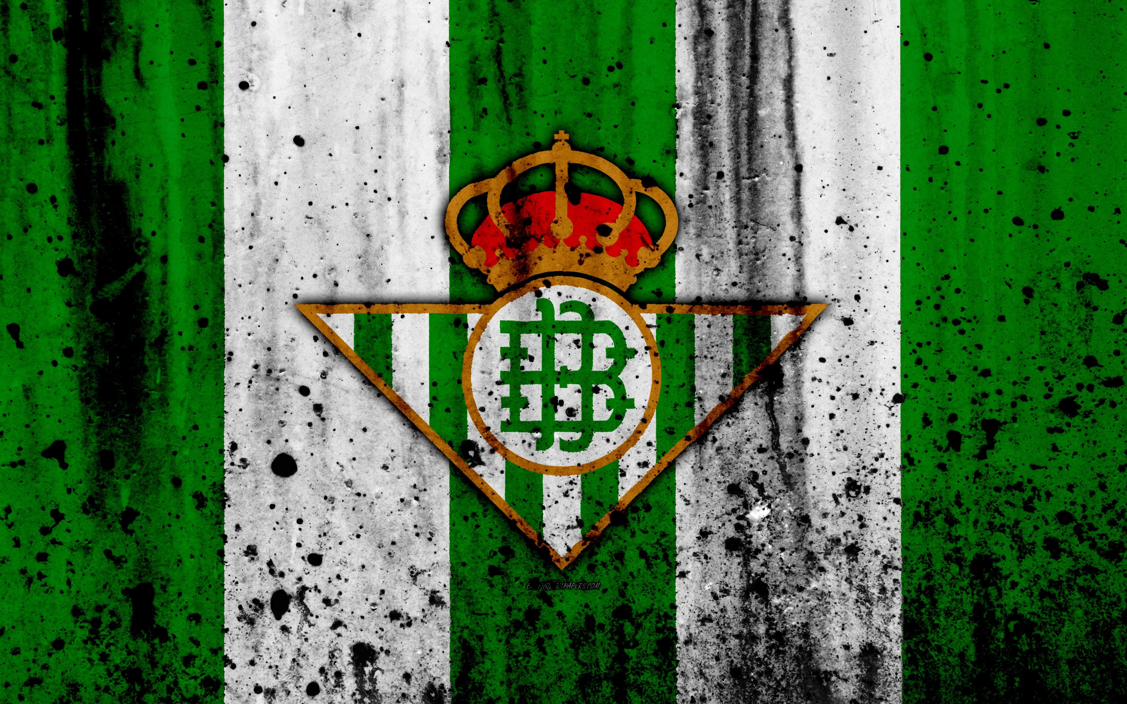 3840x2400 Download wallpaper Real Betis, 4k, grunge, La Liga, stone texture, Desktop