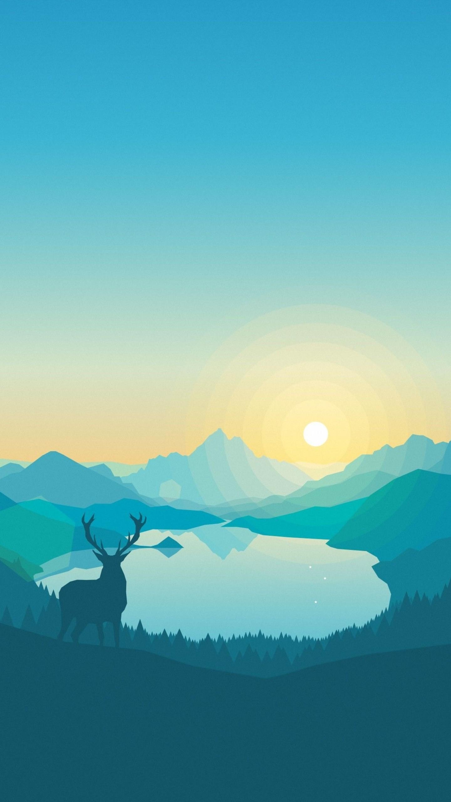 1440x2560 Wallpaper flat, forest, deer, 4k, 5k, iphone wallpaper, abstract, Phone