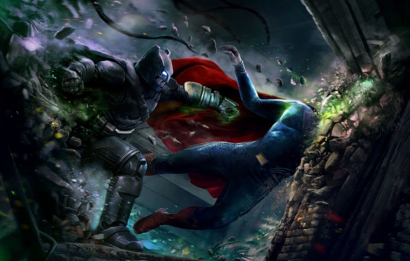 1340x850 Wallpaper art, blow, armor, Batman, dark knight, Superman, man of steel, Batman v Superman: Dawn of Justice, Batman V Superman: dawn of justice image for desktop, section фильмы, Desktop