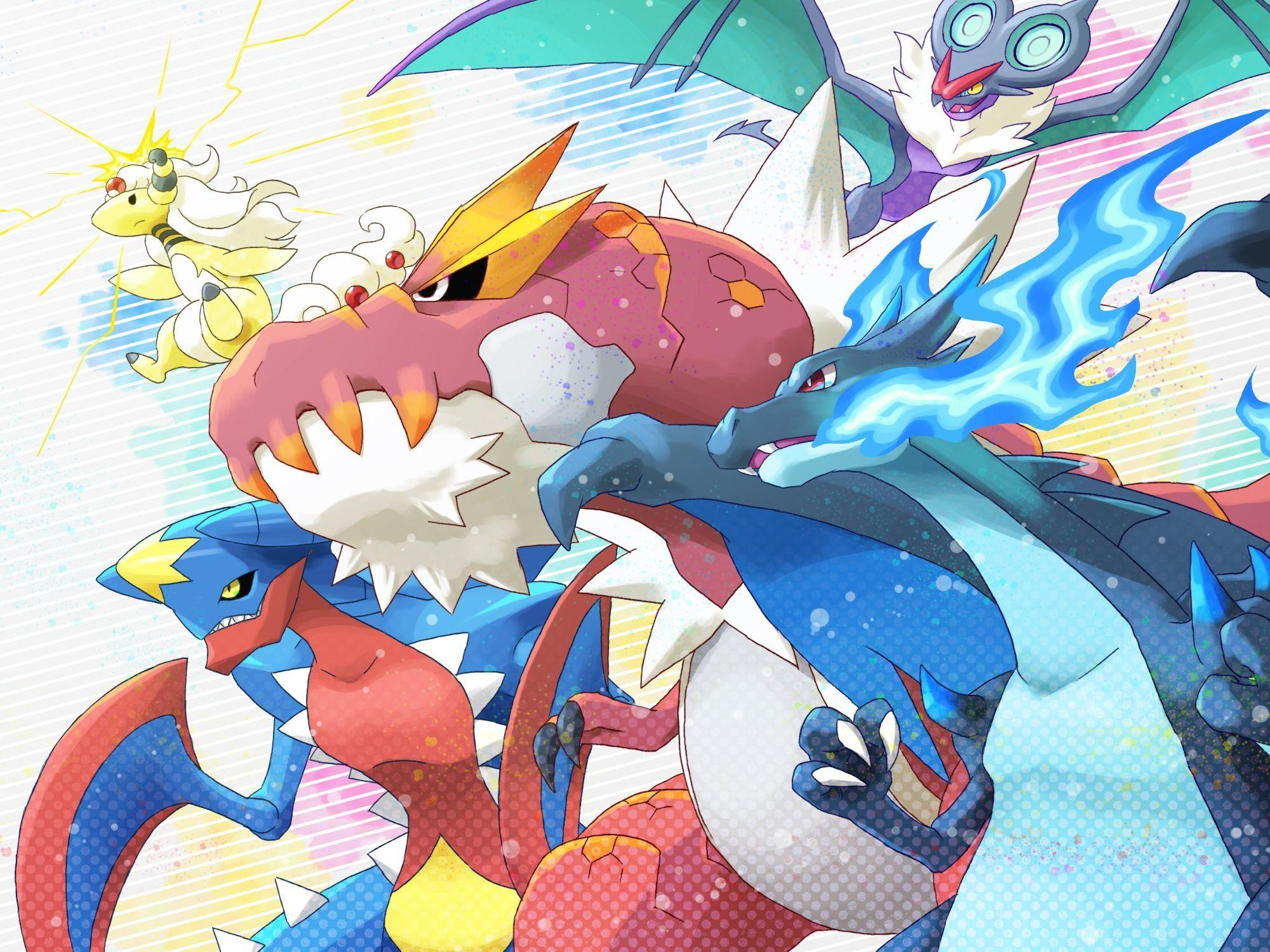 2000x1500 Tyrantrum, Noivern, mega Ampharos, mega Garchomp, and mega Charizard, Desktop