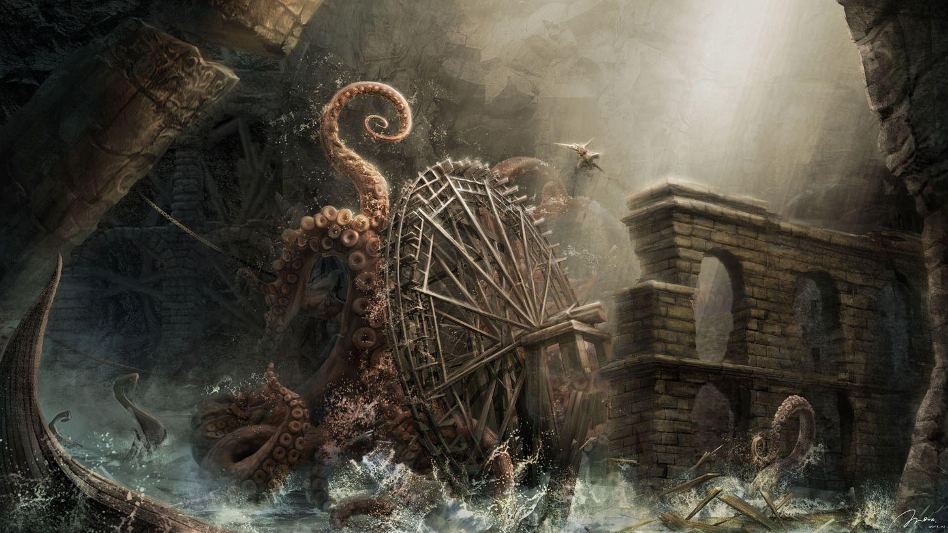 1920x1080 Fantasy Wallpaper. Kraken, Octopus picture, Octopus art, Desktop