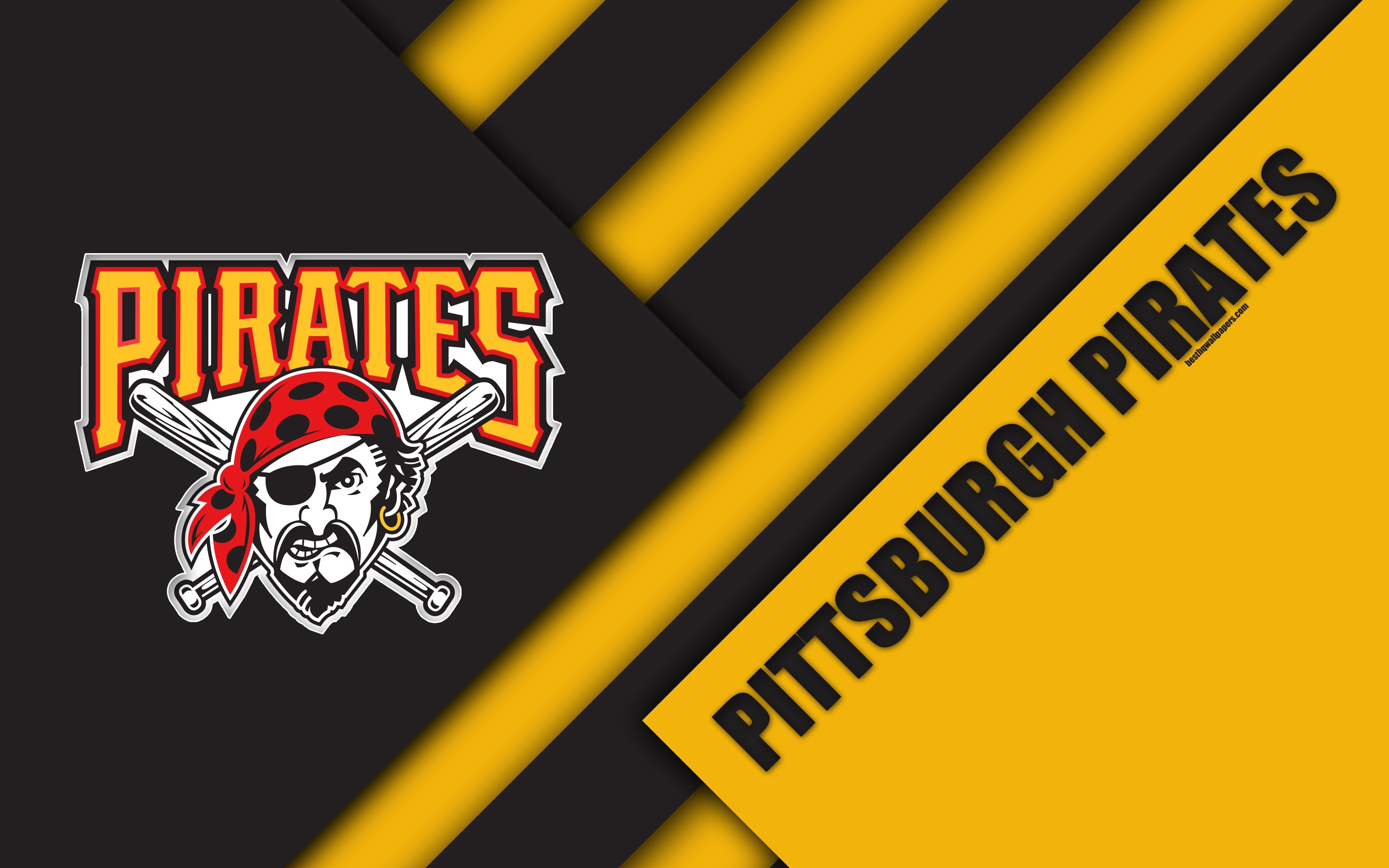 3840x2400 Download Wallpaper Pittsburgh Pirates, MLB, 4k, Black And Yellow Abstraction, Central Division, Logo, Material Design, American Baseball Club, Pittsburgh, Pennsylvania, USA, Major League Baseball For Desktop With Resolution. High Quality HD, Desktop