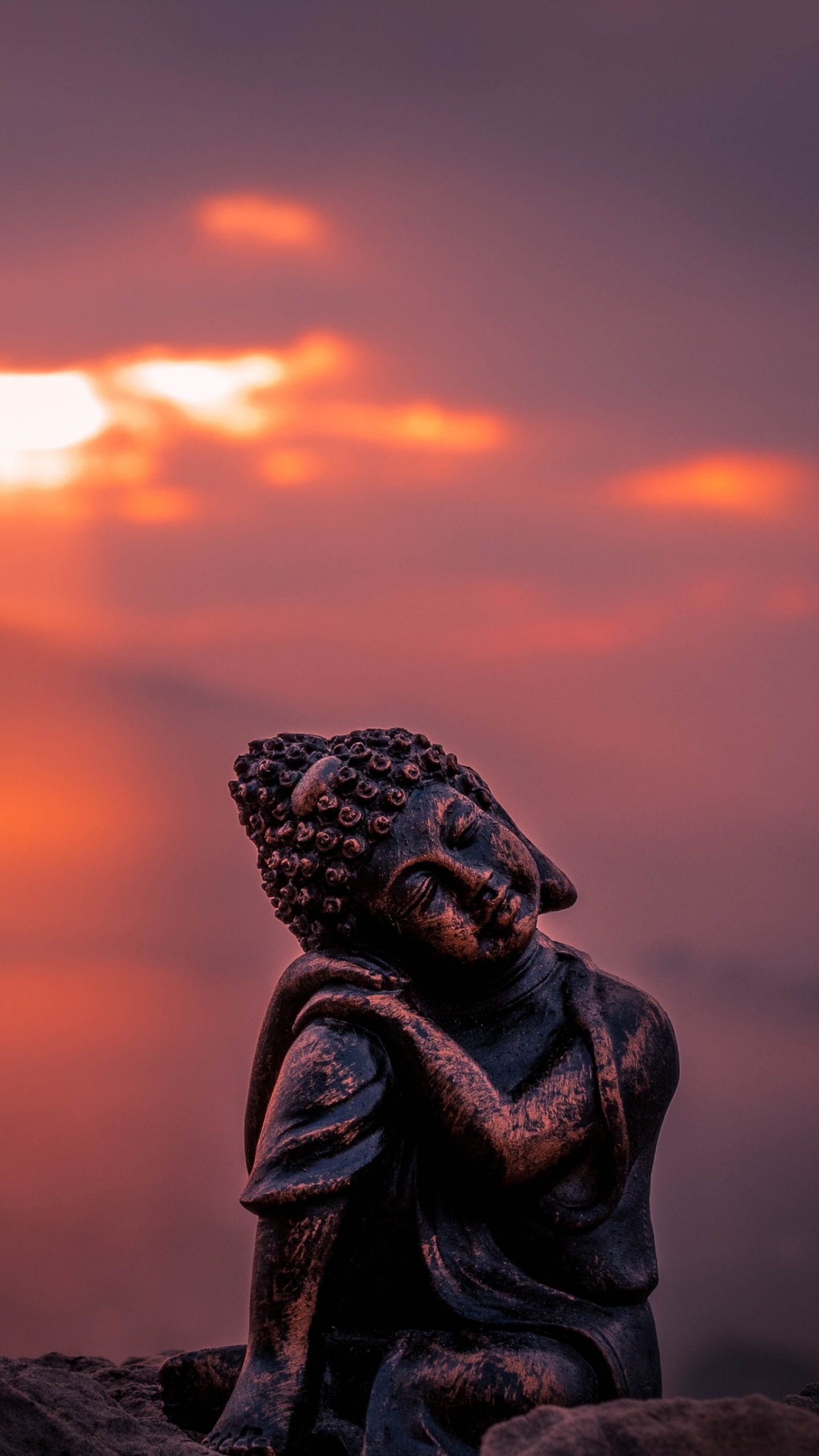 1440x2560 Lord Buddha Wallpaper 4K, Statue, Sunset, Cute figure, Photography, Phone