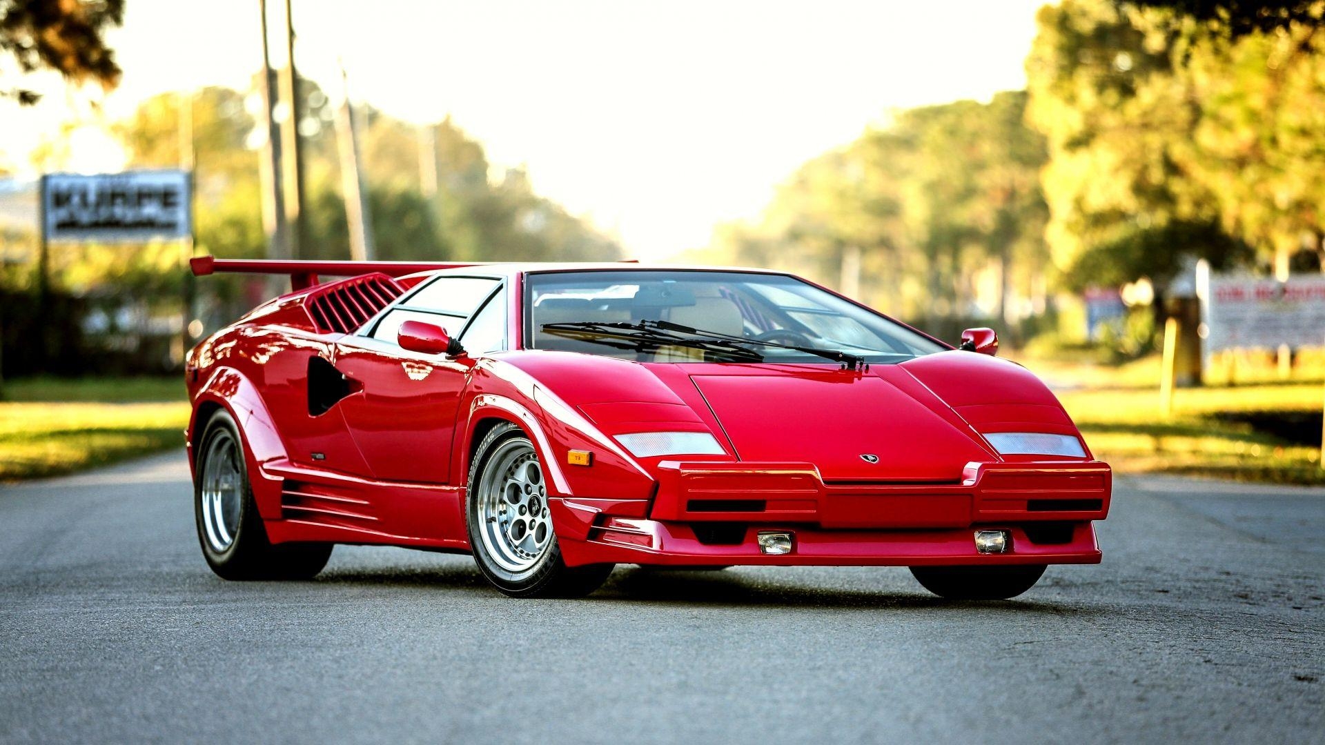 1920x1080 HD Background Lamborghini Countach Bertone 1990 Red Front View, Desktop