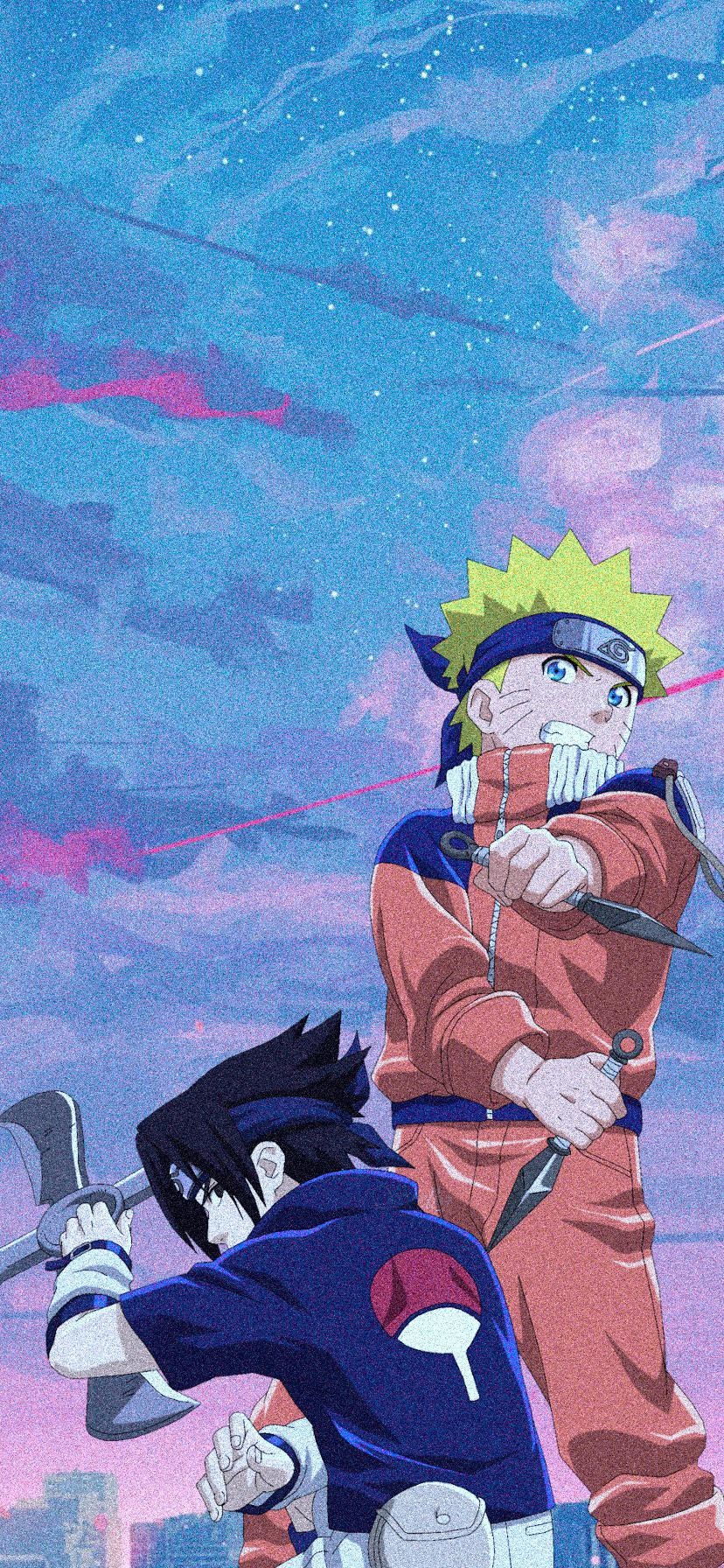 830x1800 Aesthetic wallpaper of kid naruto and sasuke, Phone