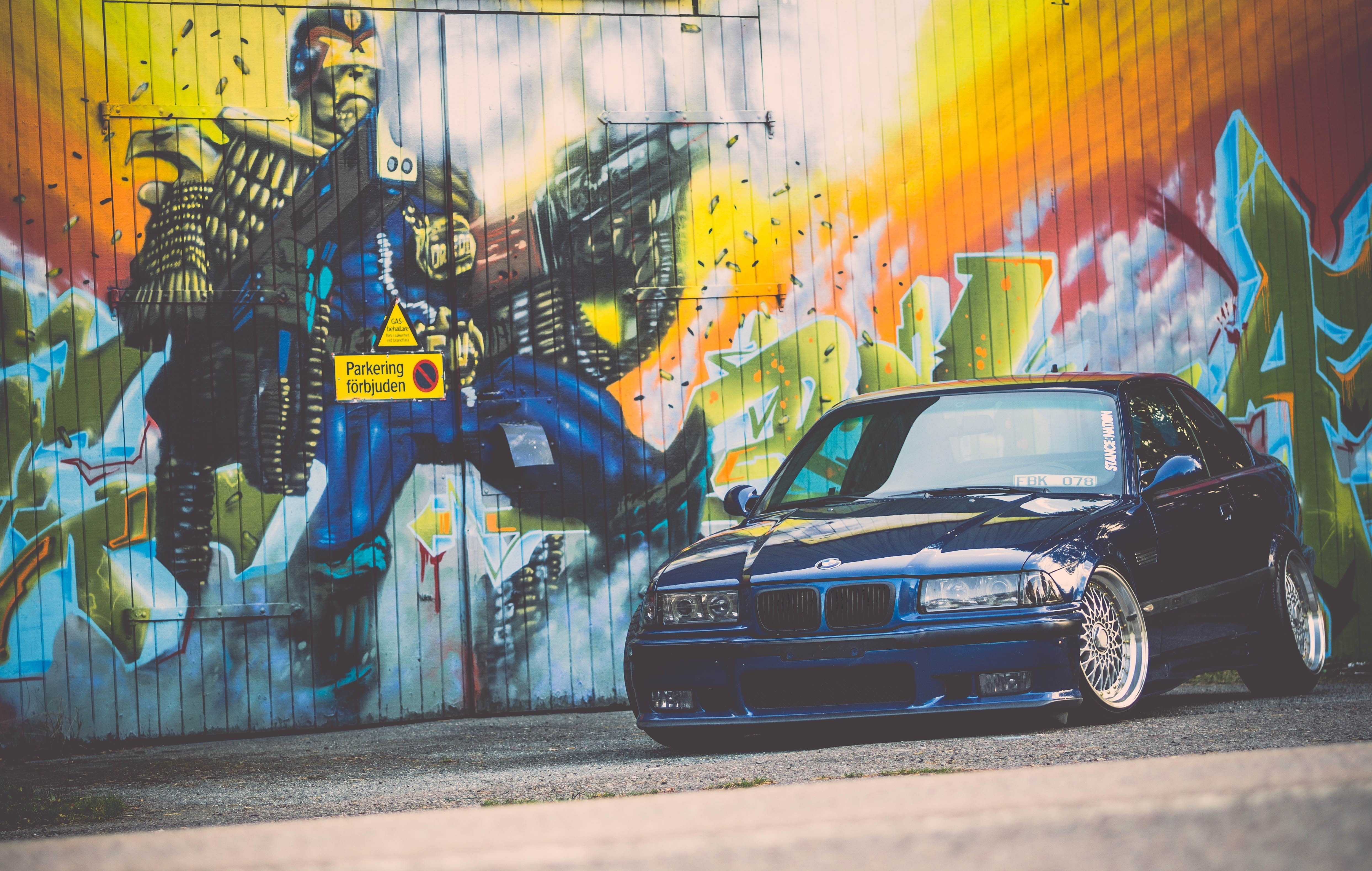 4980x3160 Wallpaper / bmw, Tuning, graffiti, M stance, 4K, e, E blue free download, Desktop