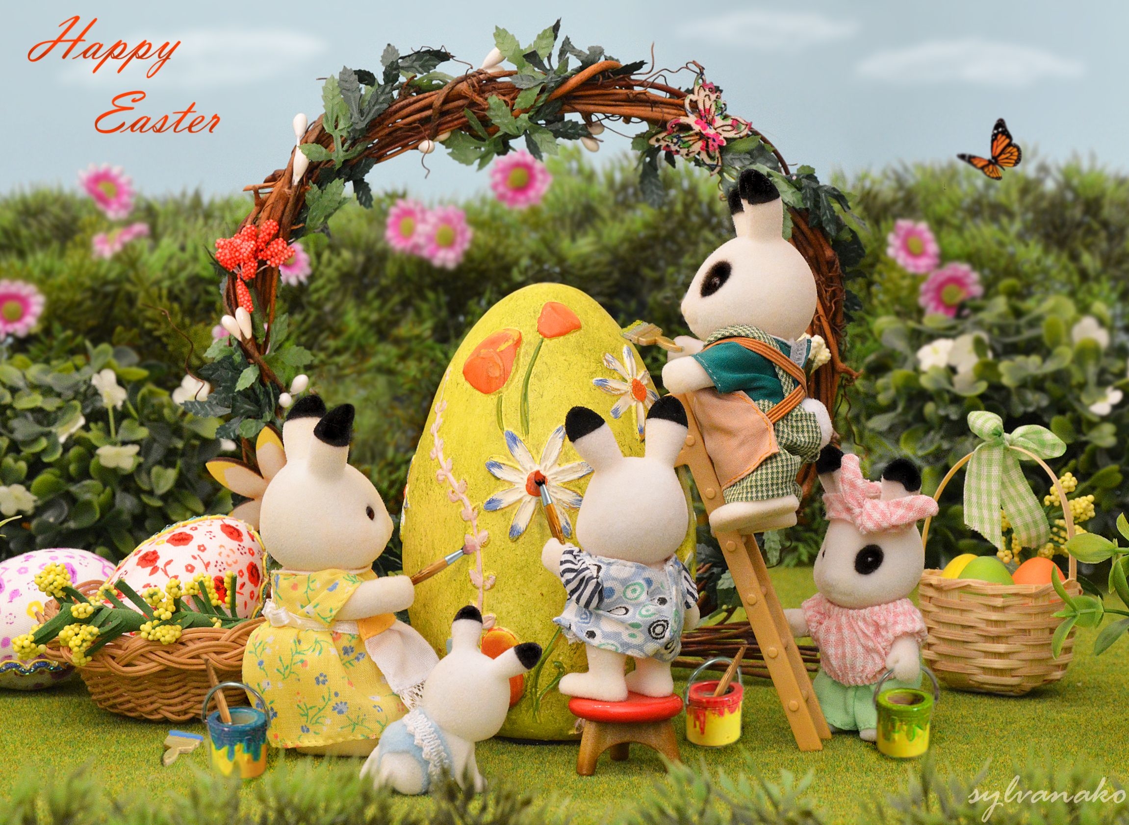 2310x1690 Wallpaper, flowers, cute, rabbit, playground, yard, garden, Toy, toys, spring, father, porch, calico, critters, ladder, rabbits, sylvanianfamilies, sylvanian, calicocritters, Desktop