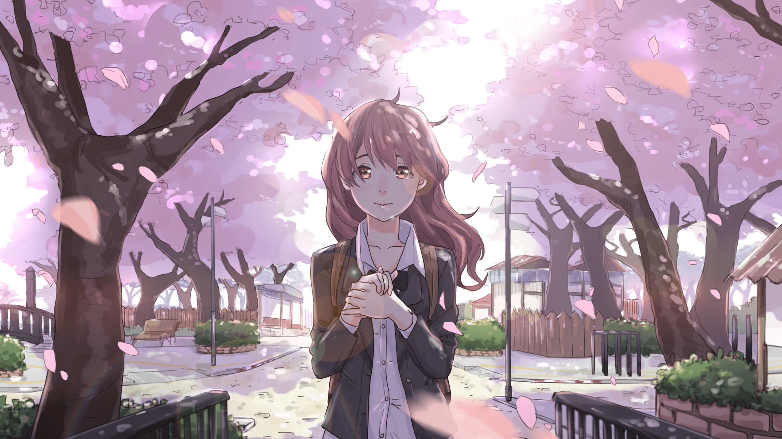 2560x1440 Koe no Katachi image koe no katachi nishimiya shouko sakura blossom, Desktop