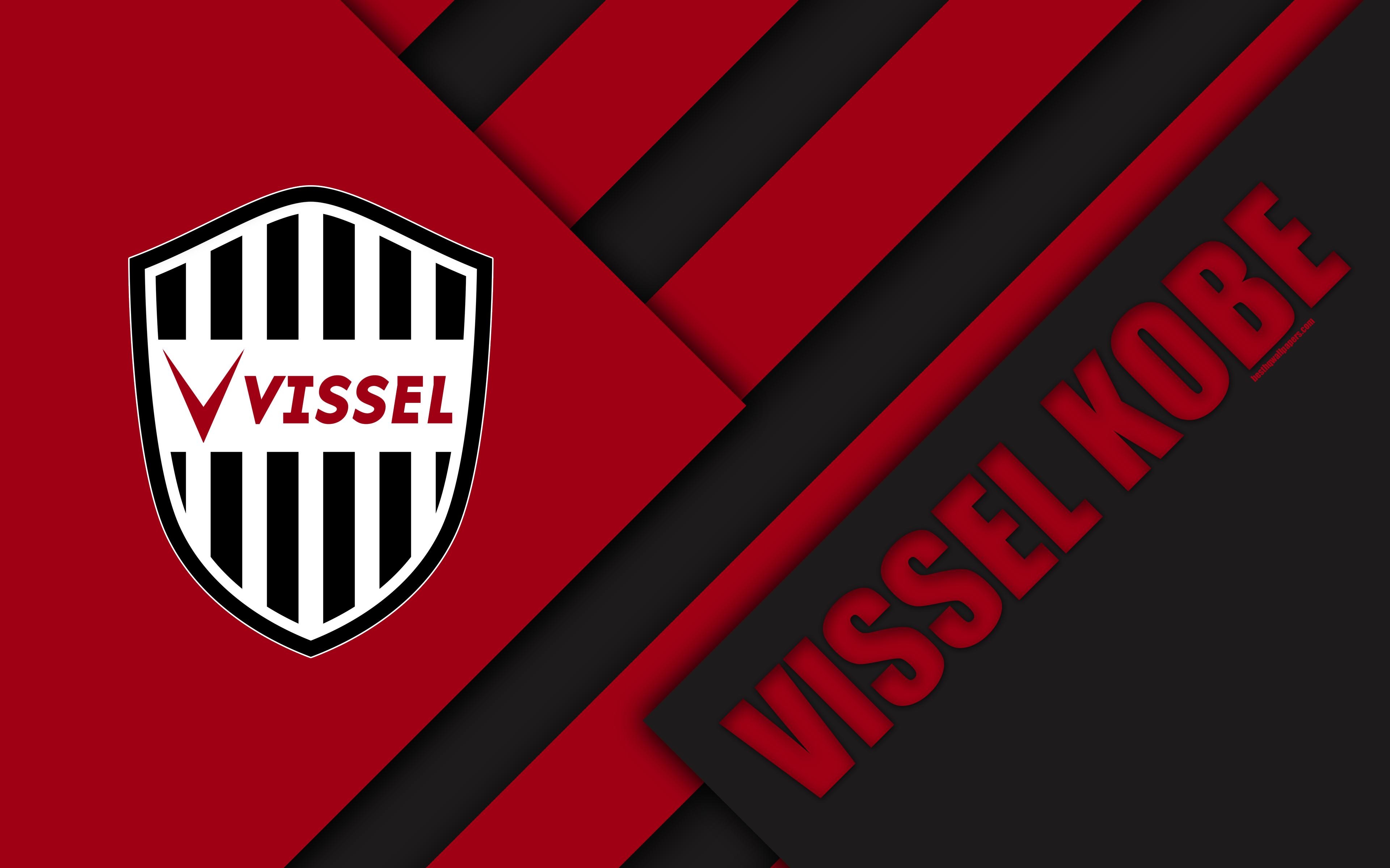 3840x2400 Download wallpaper Vissel Kobe FC, 4k, material design, Japanese, Desktop