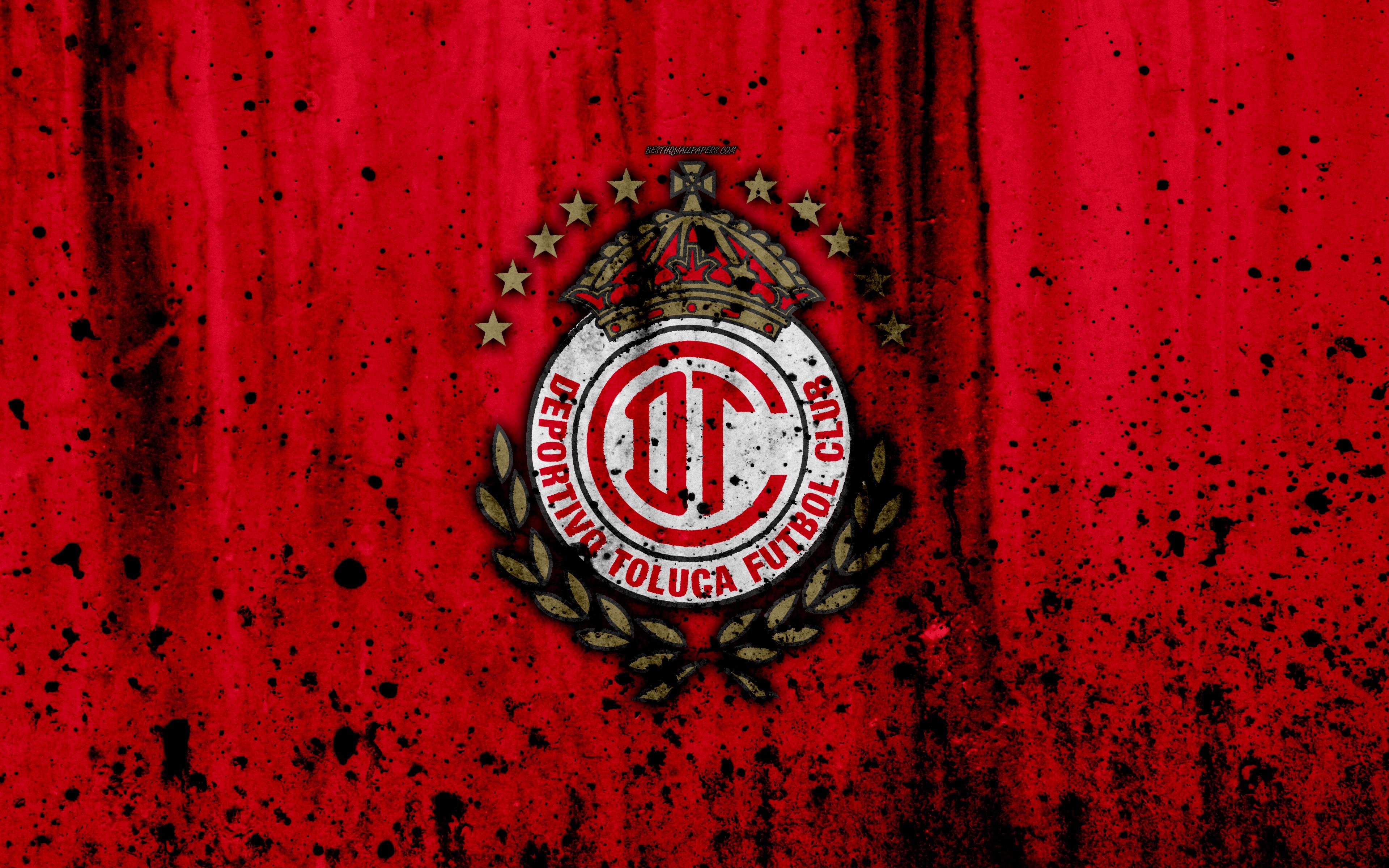 3840x2400 Download wallpaper Deportivo Toluca FC, 4k, grunge, stone texture, Desktop