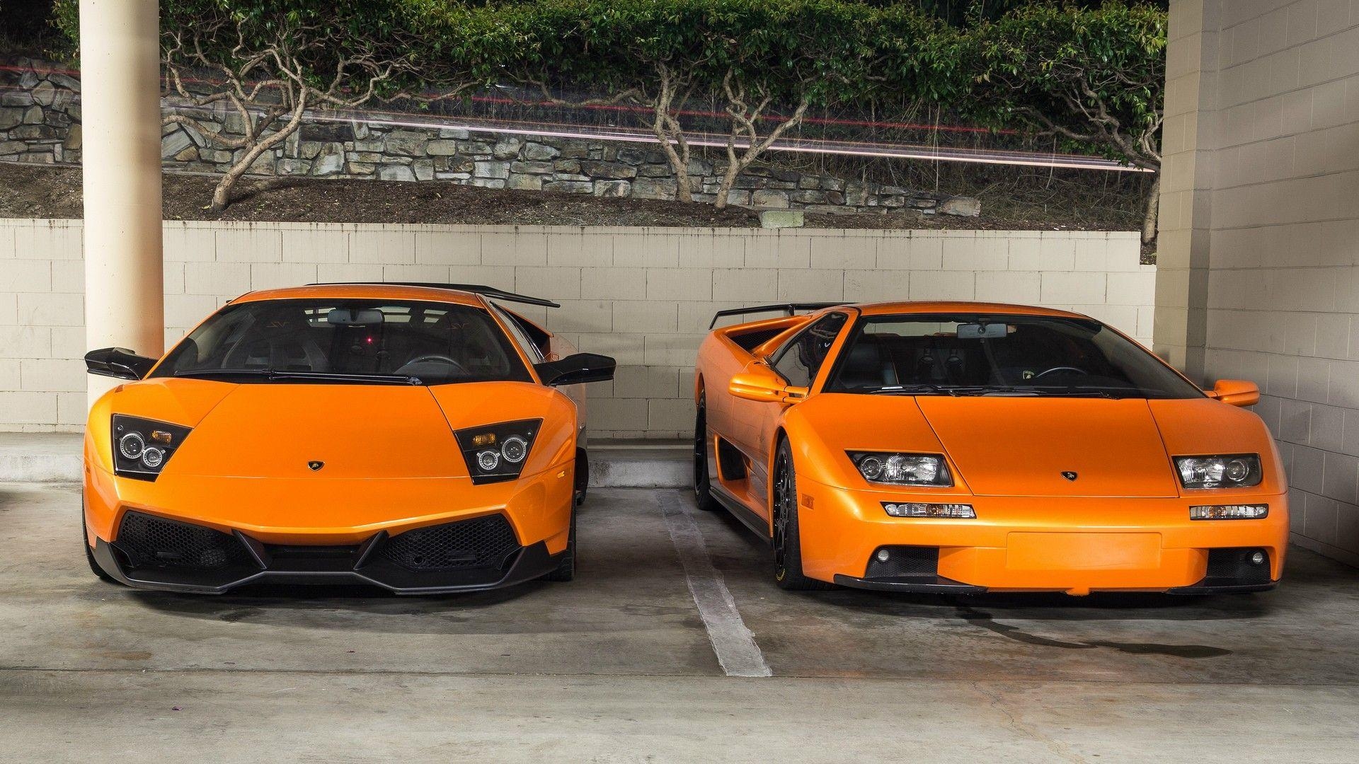 1920x1080 Orange sports cars Lamborghini Murcielago and Lamborghini Diablo, Desktop