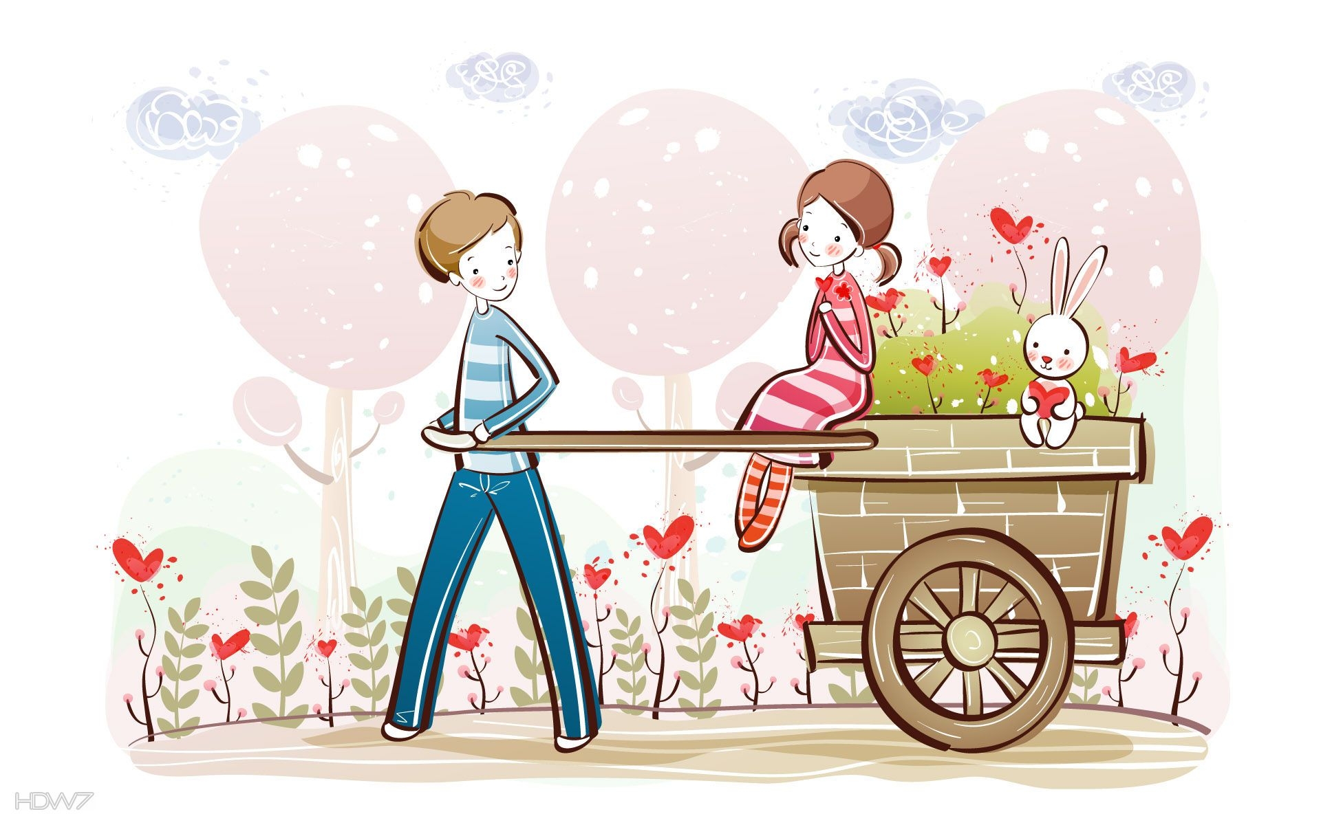 1920x1200 love couple cartoon cute boy girl bunny hearts. HD wallpaper gallery, Desktop