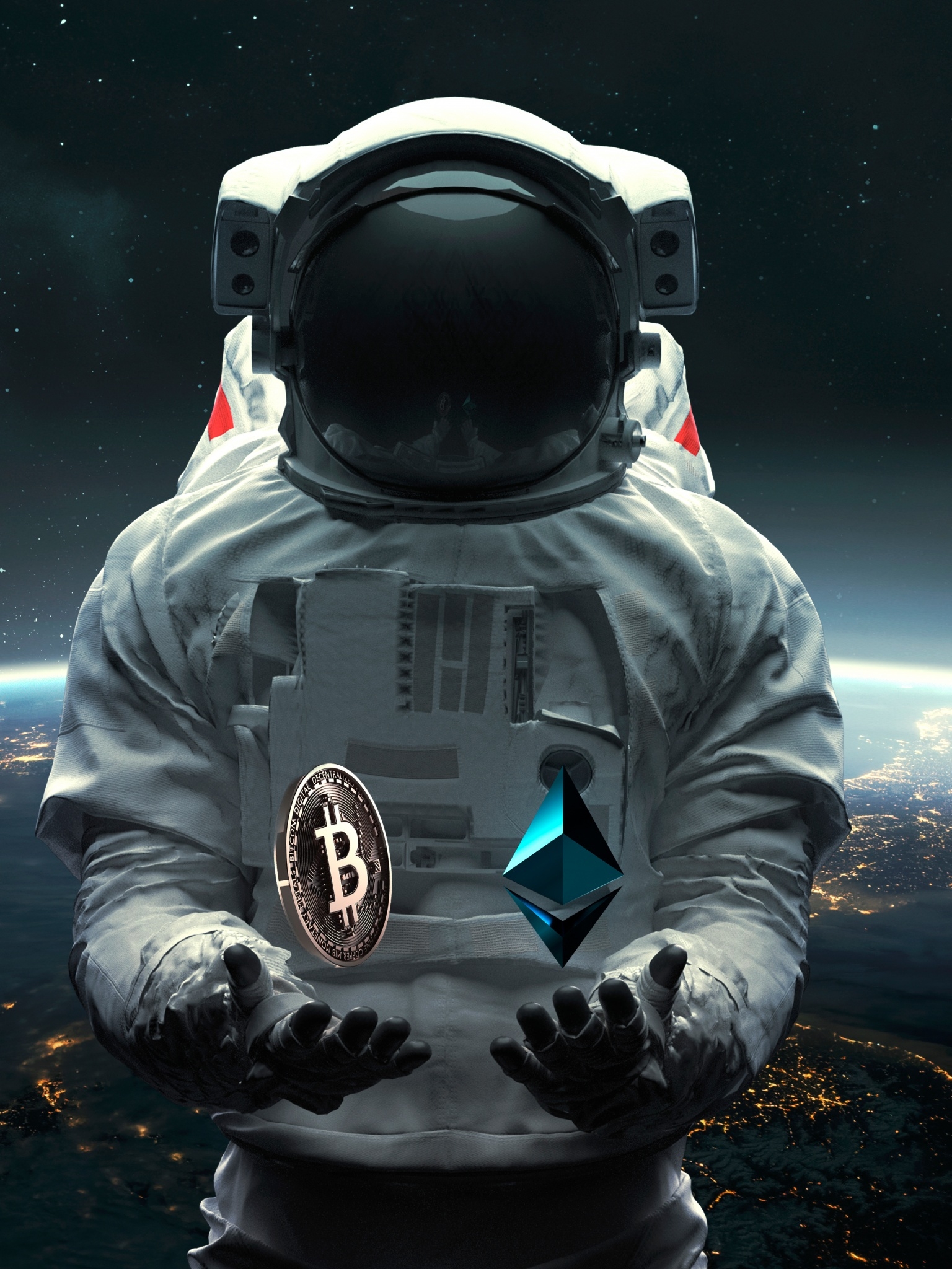 1540x2050 Astronaut Wallpaper 4K, Bitcoin, Ethereum, Cryptocurrency, Phone