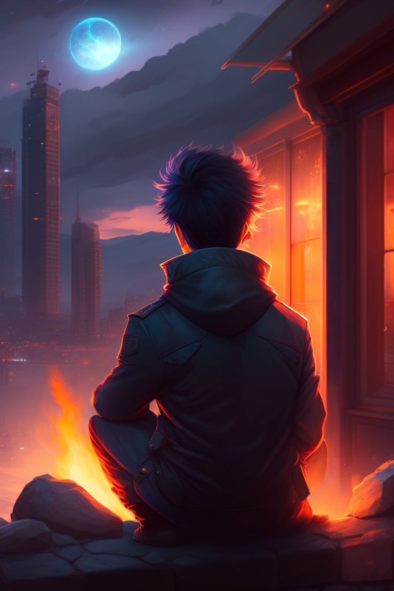 770x1160 Anime Boy Alone Night Scenery 4K Phone, Phone