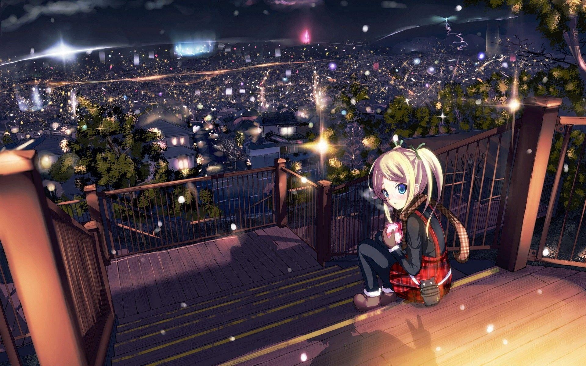 1920x1200 Girl Sitting Alone. HD Anime Wallpaper for Mobile and Desktop, Desktop