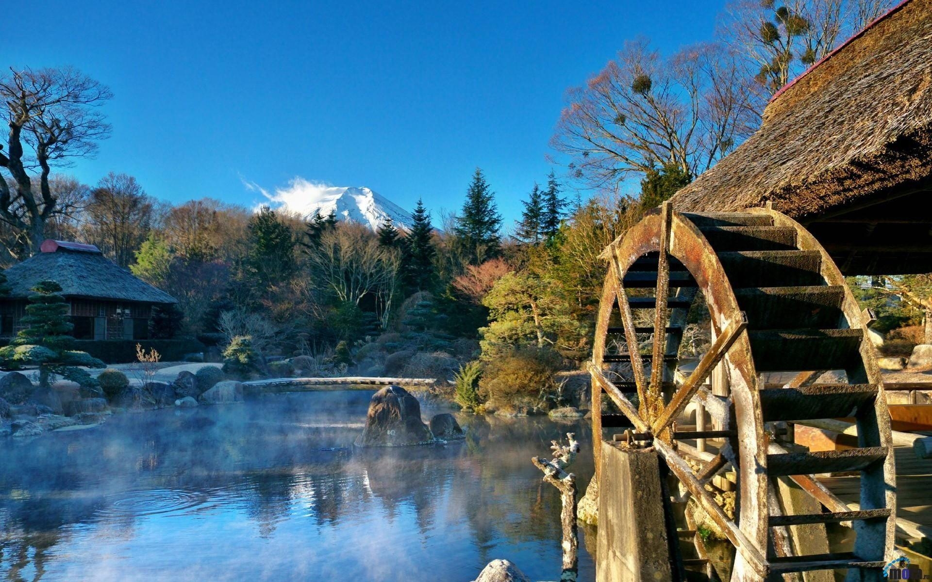 1920x1200 Brown watermill, watermills, water, nature, mountains HD, Desktop