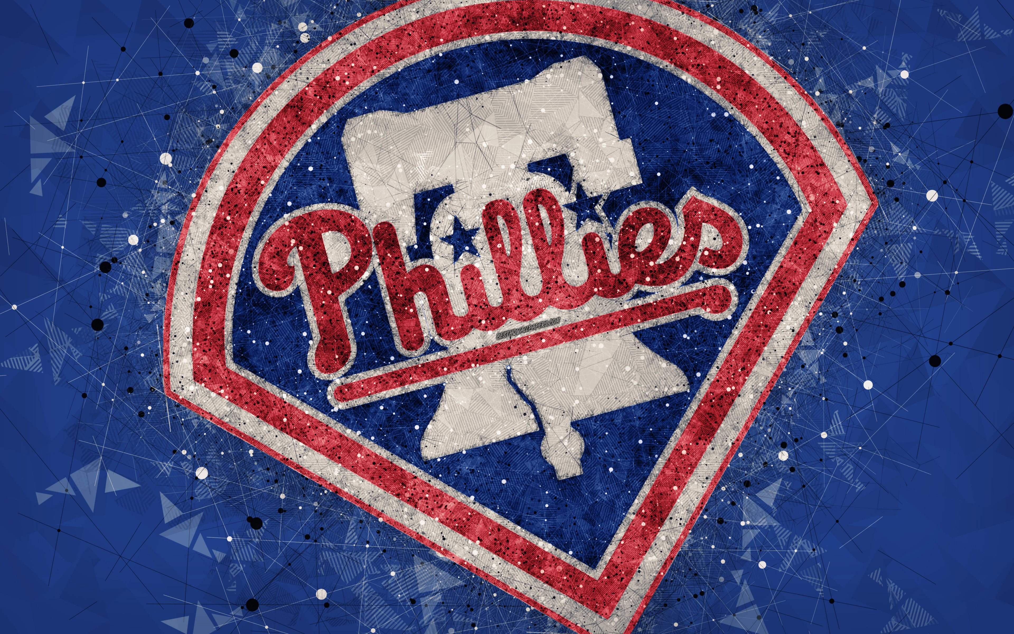 3840x2400 Download wallpaper Philadelphia Phillies, 4k, American baseball club, geometric art, blue abstract background, National League, MLB, Milwaukee, Philadelphia, Pennsylvania, USA, baseball, Major League Baseball for desktop with resolution, Desktop