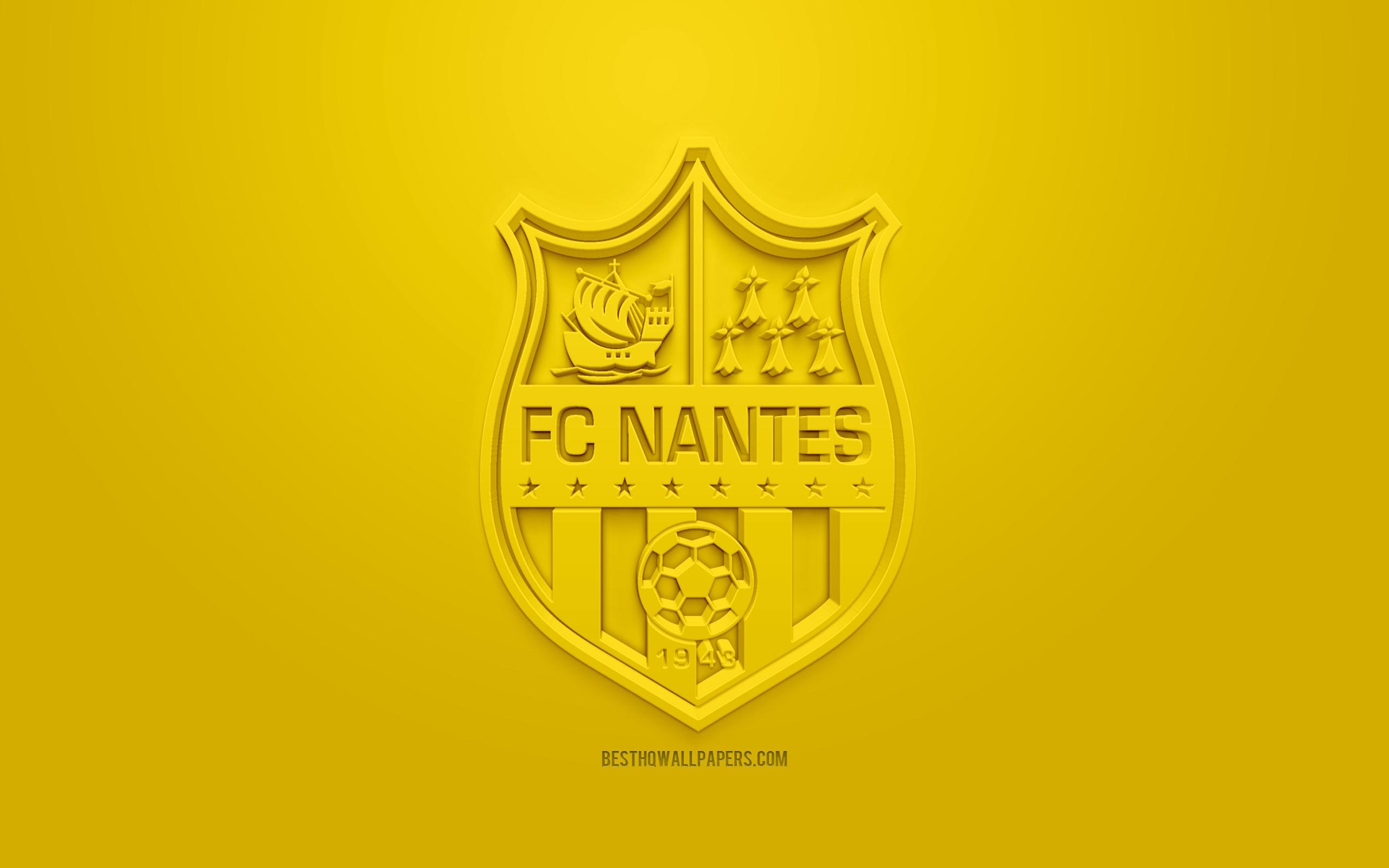 2560x1600 Download wallpaper FC Nantes, creative 3D logo, yellow background, Desktop