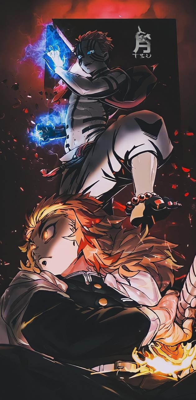 630x1280 Rengoku vs Akaza wallpaper, Phone