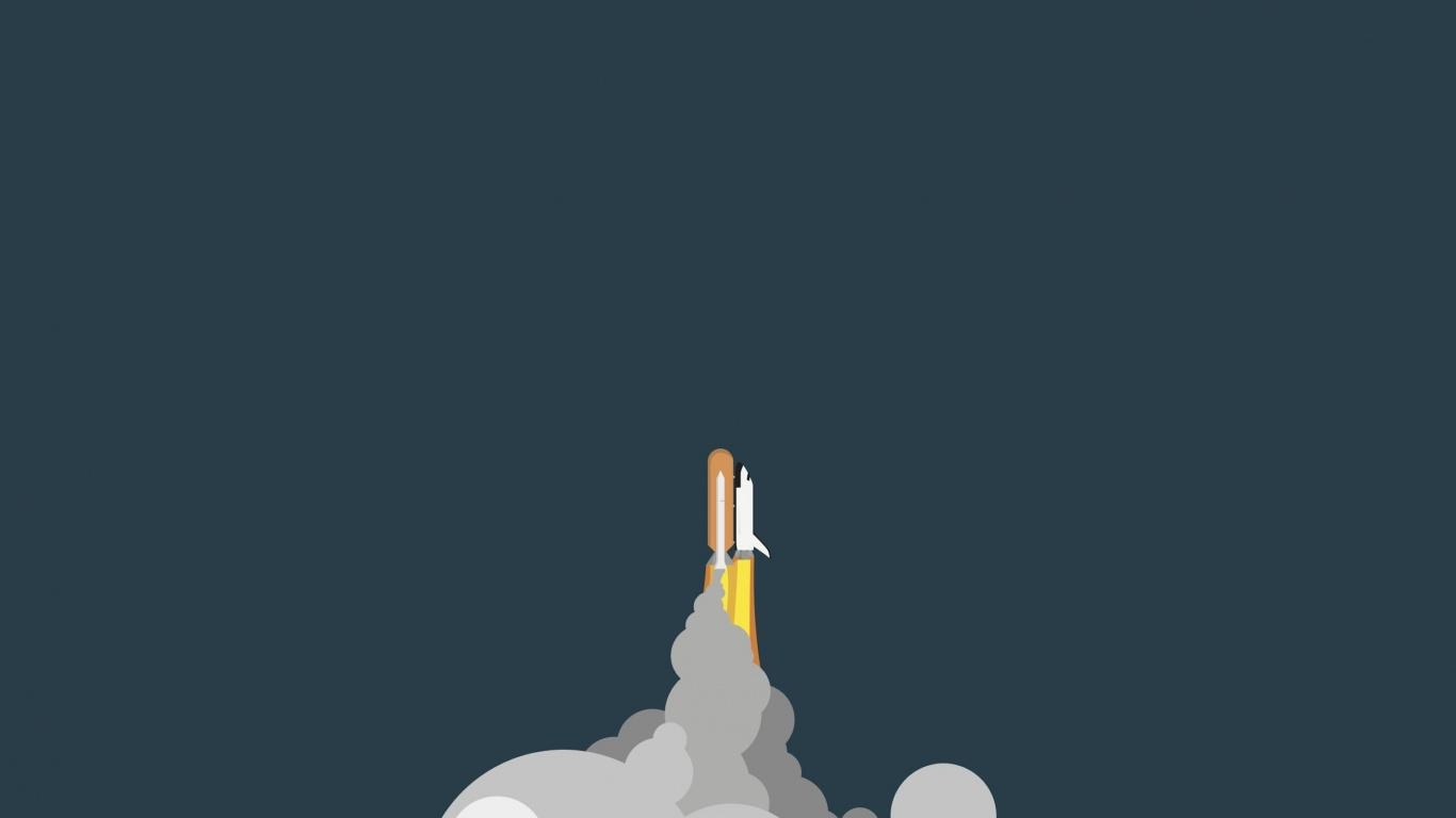 1370x770 Download  wallpaper minimalist, space, rocket, Desktop